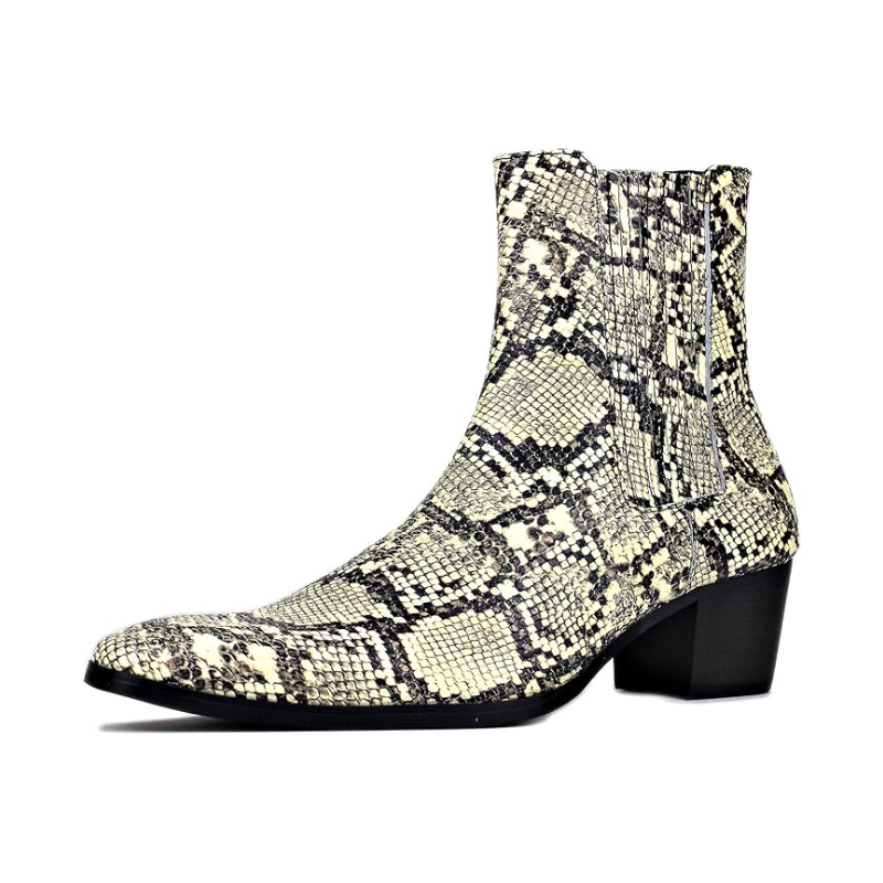 Chelsea Leather Snake skin Boots Beige