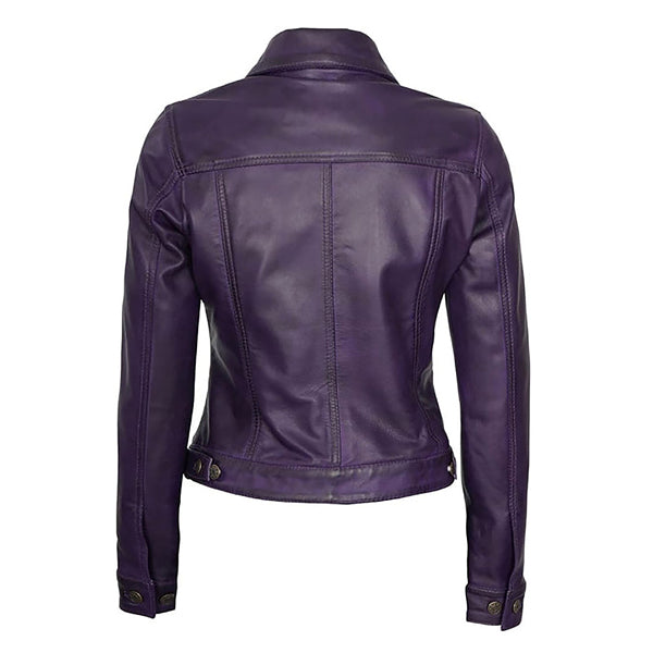 Women's Classic Moto Button Up Genuine Leather Jacket