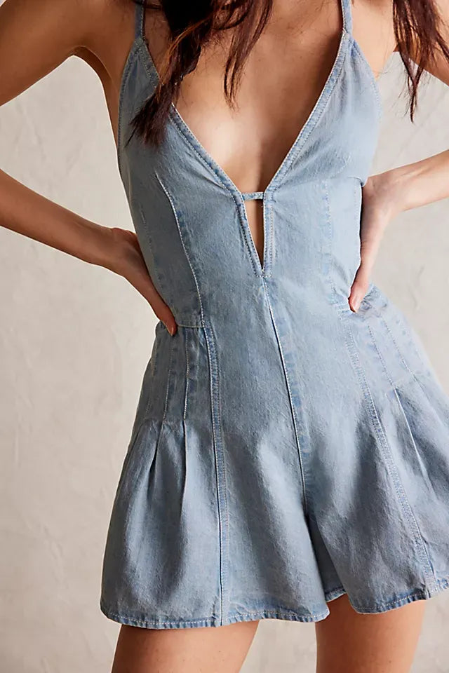 Dazed Denim Romper Light Blue