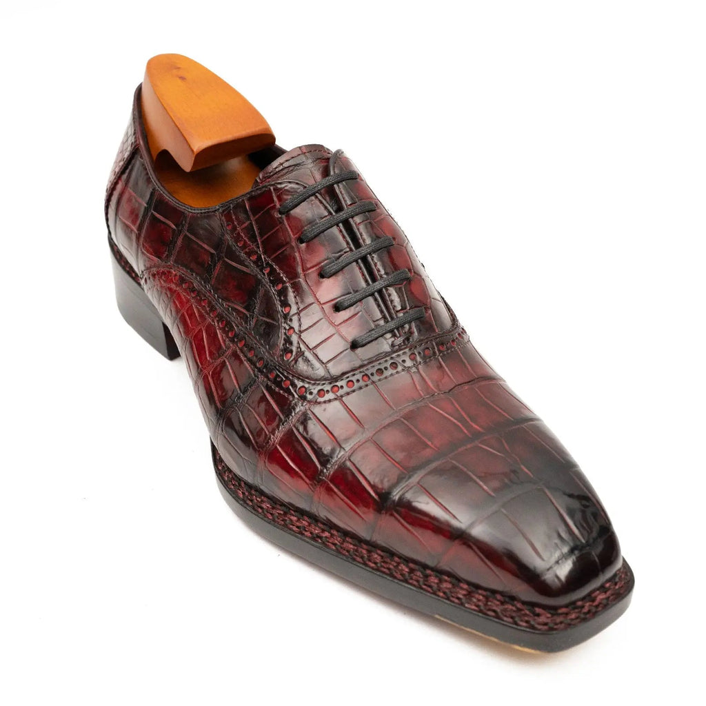 Wine Red Crocodile Oxford Shoes Goodyear Norwegian 8020