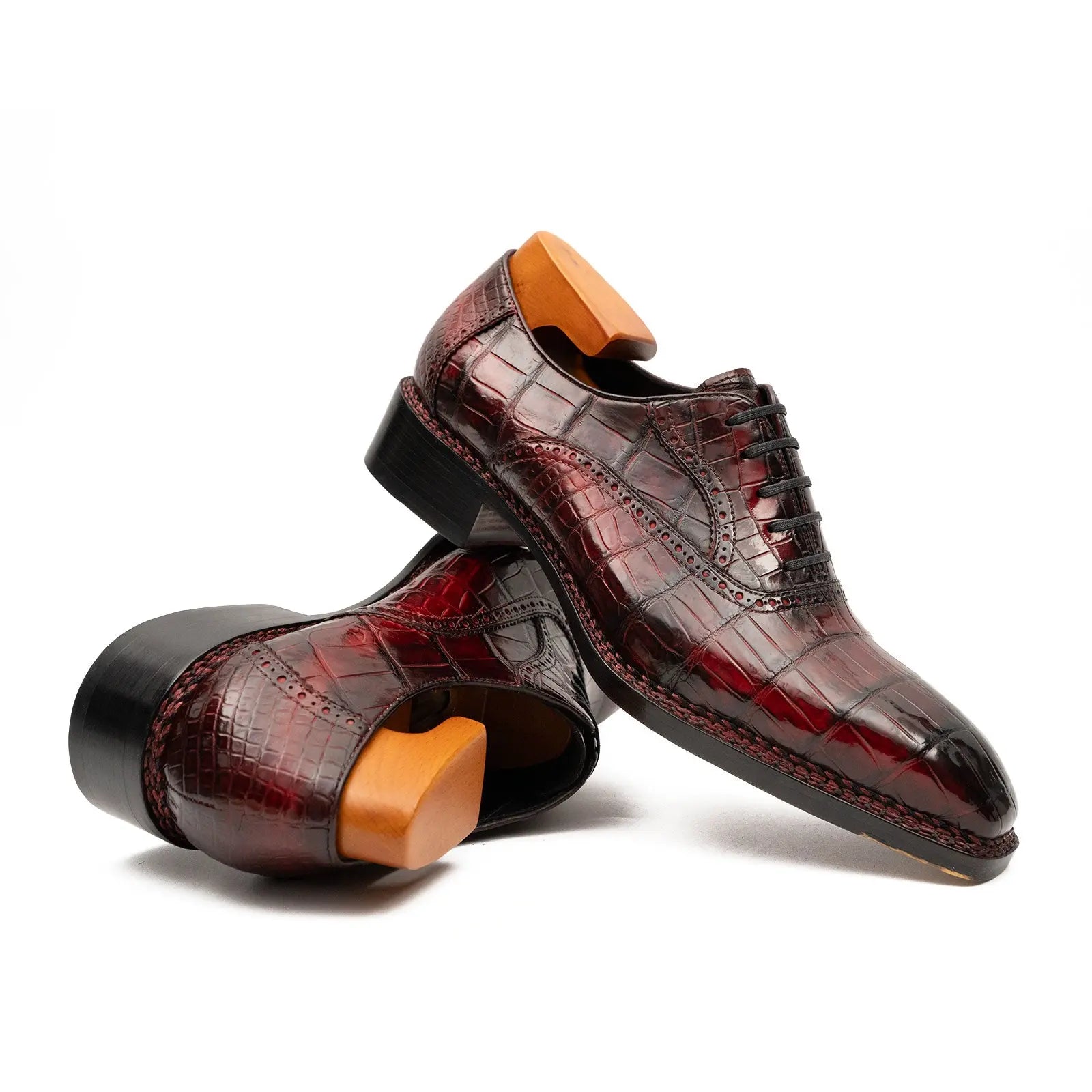 Wine Red Crocodile Oxford Shoes Goodyear Norwegian 8020
