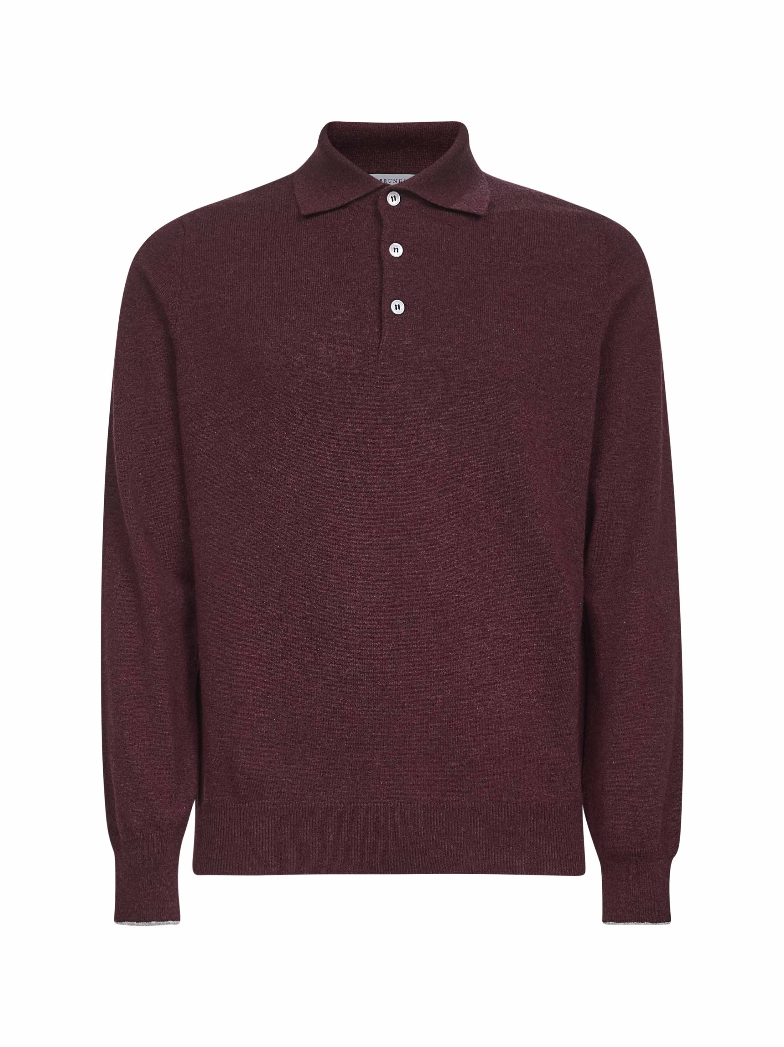 Brunello Cucinelli Men Burgundy Cashmere Knit Polo Shirt