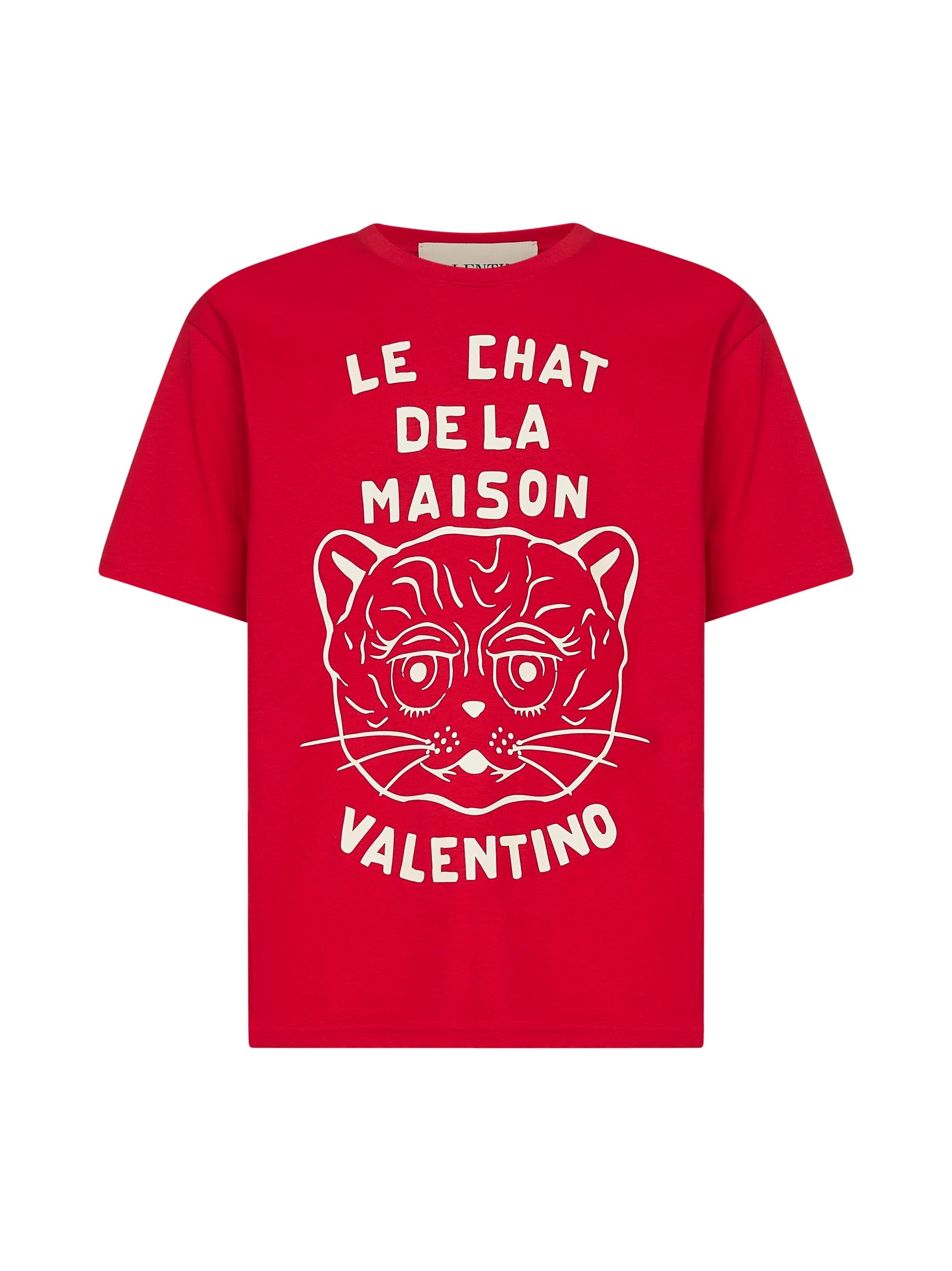 Valentino Men Red Cotton Le Chat De La Maison Print T-Shirt