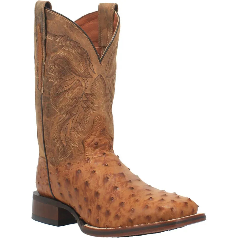 Dan Post Alamosa -Mens Ostrich Skin Leather Cowboy Boots Saddle Tan