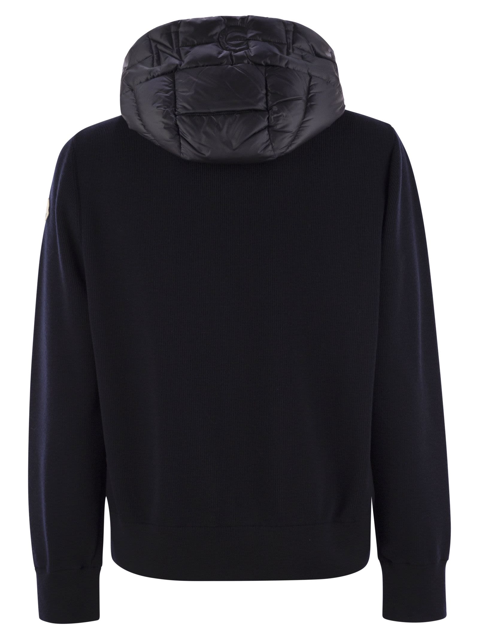 Moncler Men Padded Wool Sweatshirt With Hood And Zip