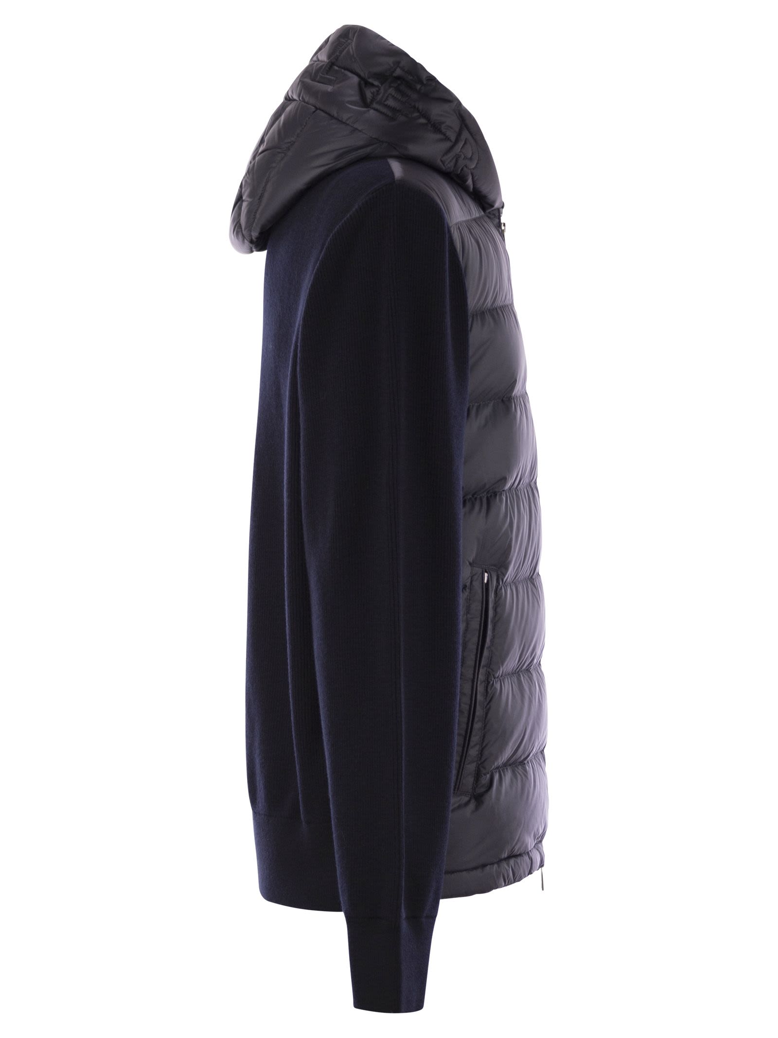 Moncler Men Padded Wool Sweatshirt With Hood And Zip