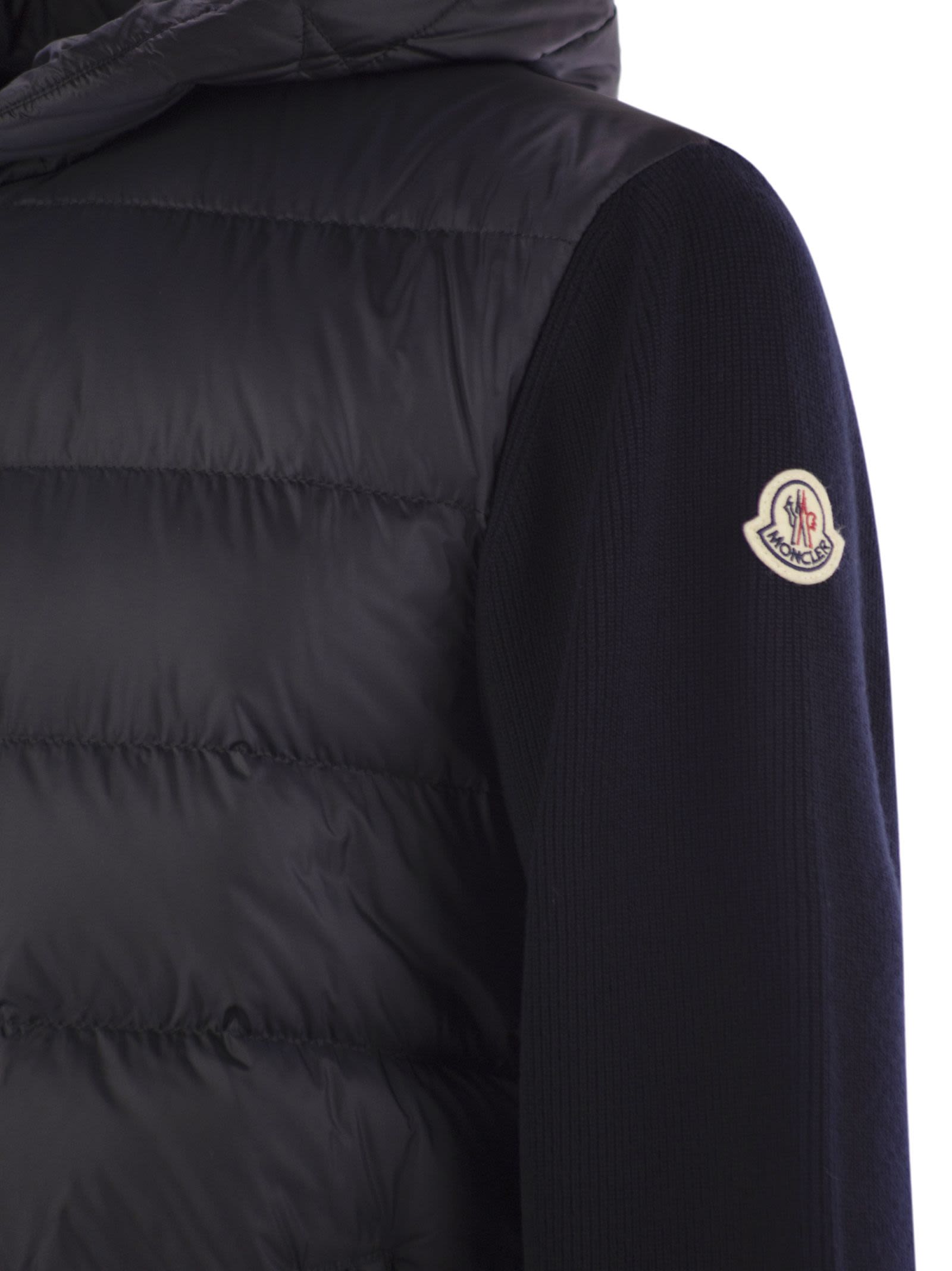 Moncler Men Padded Wool Sweatshirt With Hood And Zip