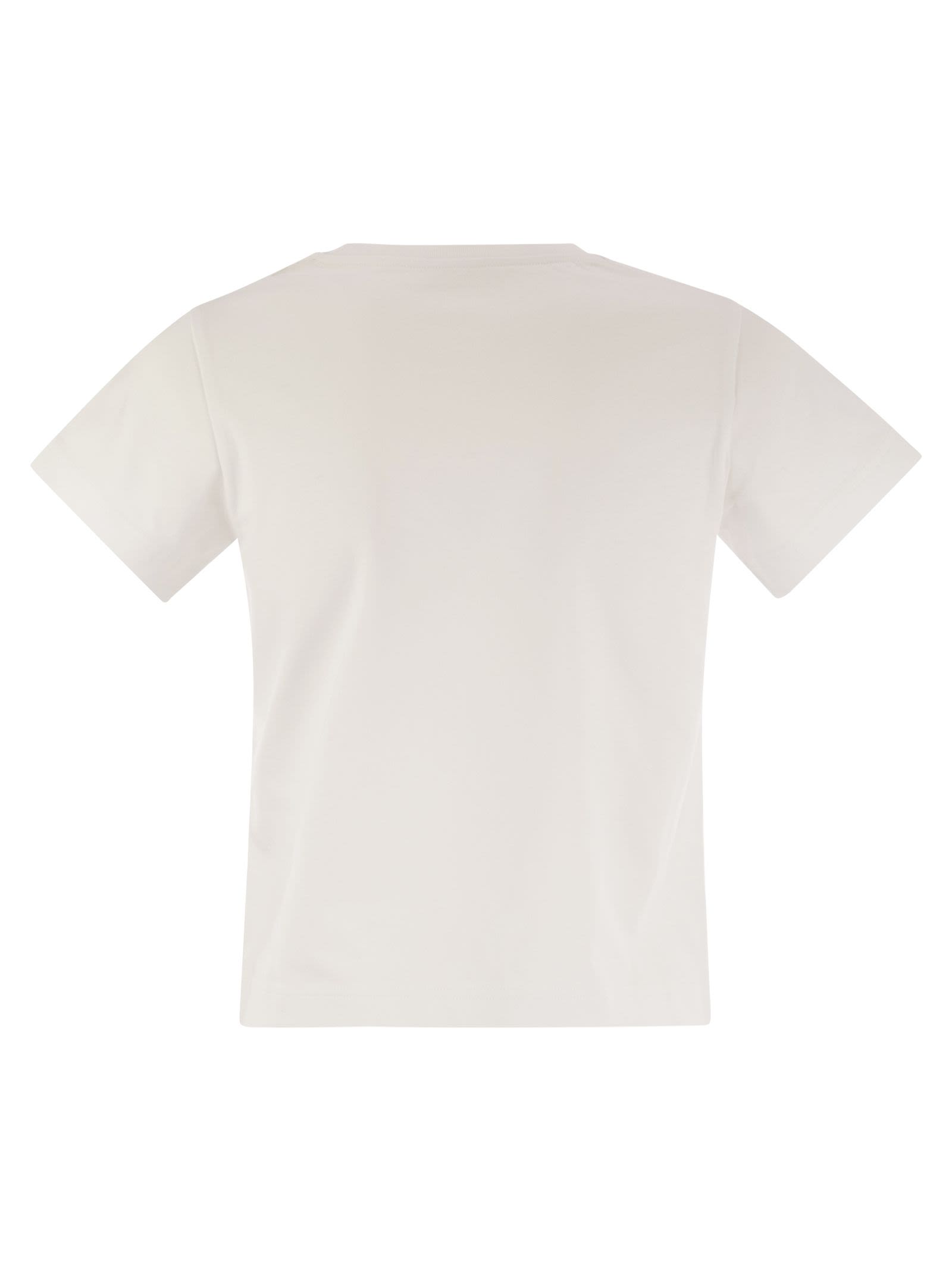 Moncler Women Cotton T-Shirt With Embroidered Cursive Logo