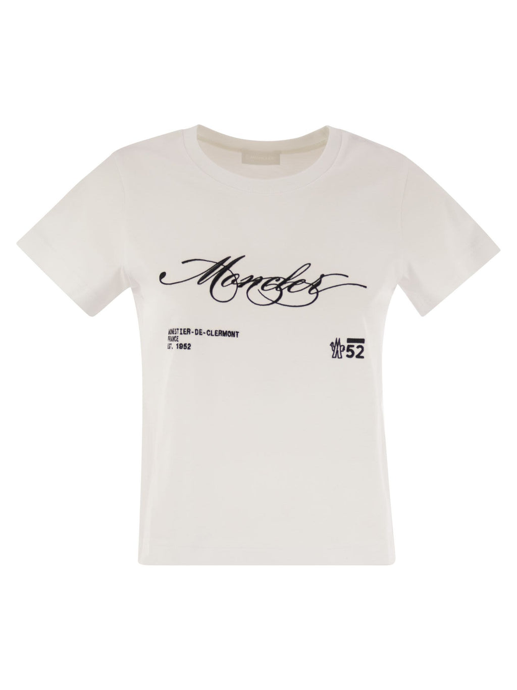 Moncler Women Cotton T-Shirt With Embroidered Cursive Logo