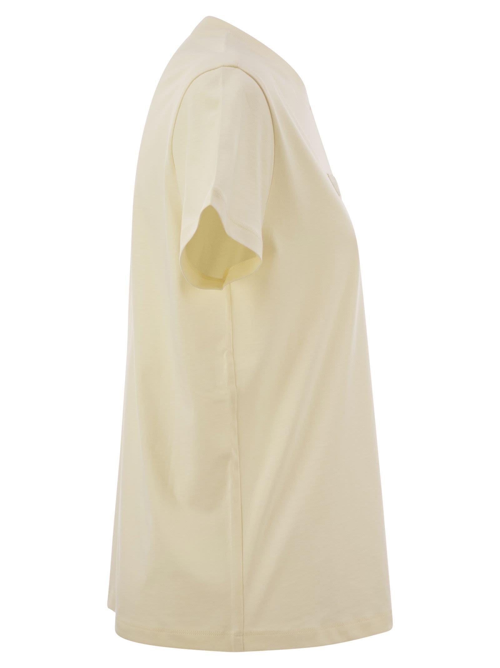 Moncler Women Cotton T-Shirt With Tone-On-Tone Embroidered Logo