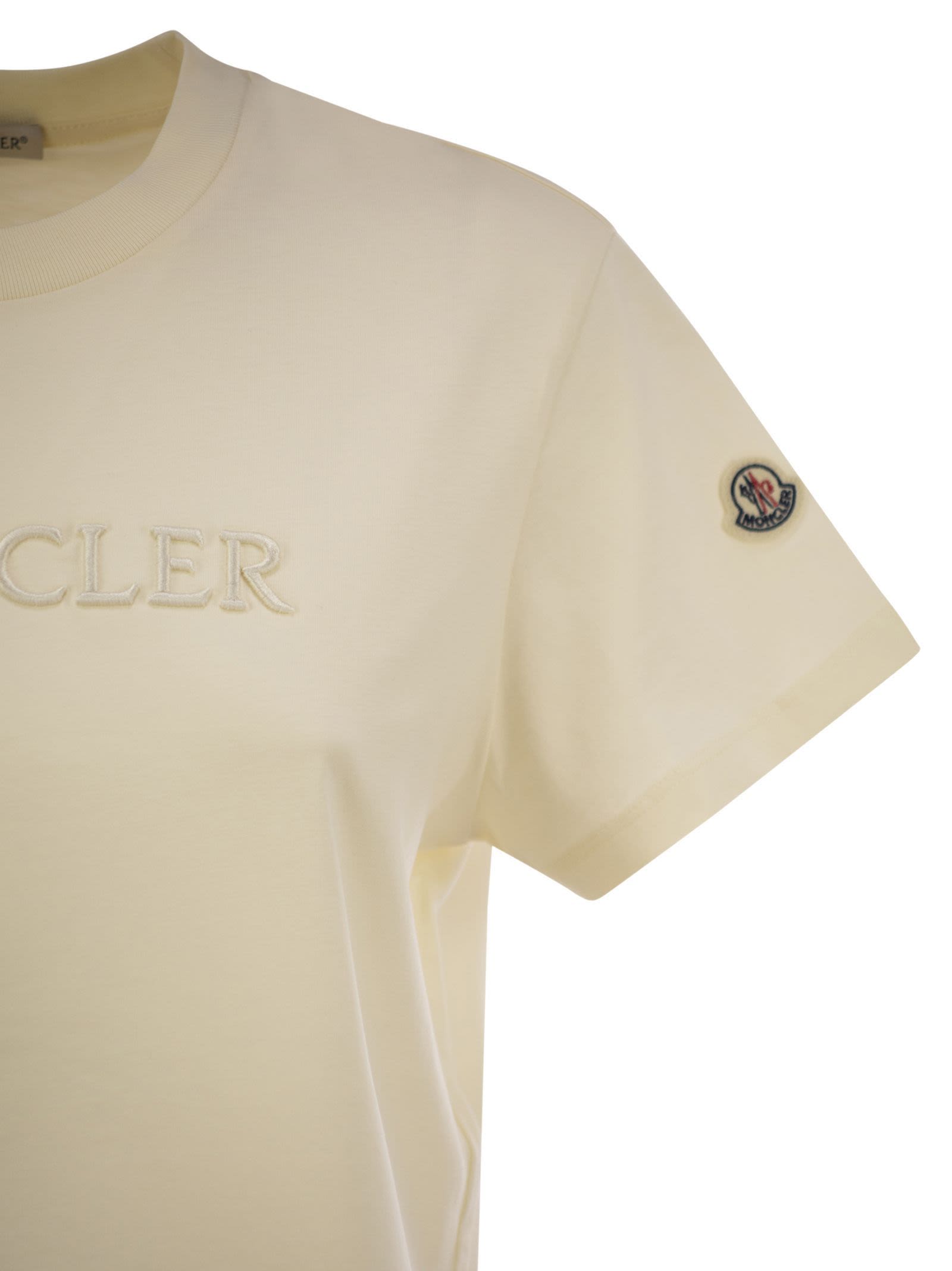 Moncler Women Cotton T-Shirt With Tone-On-Tone Embroidered Logo