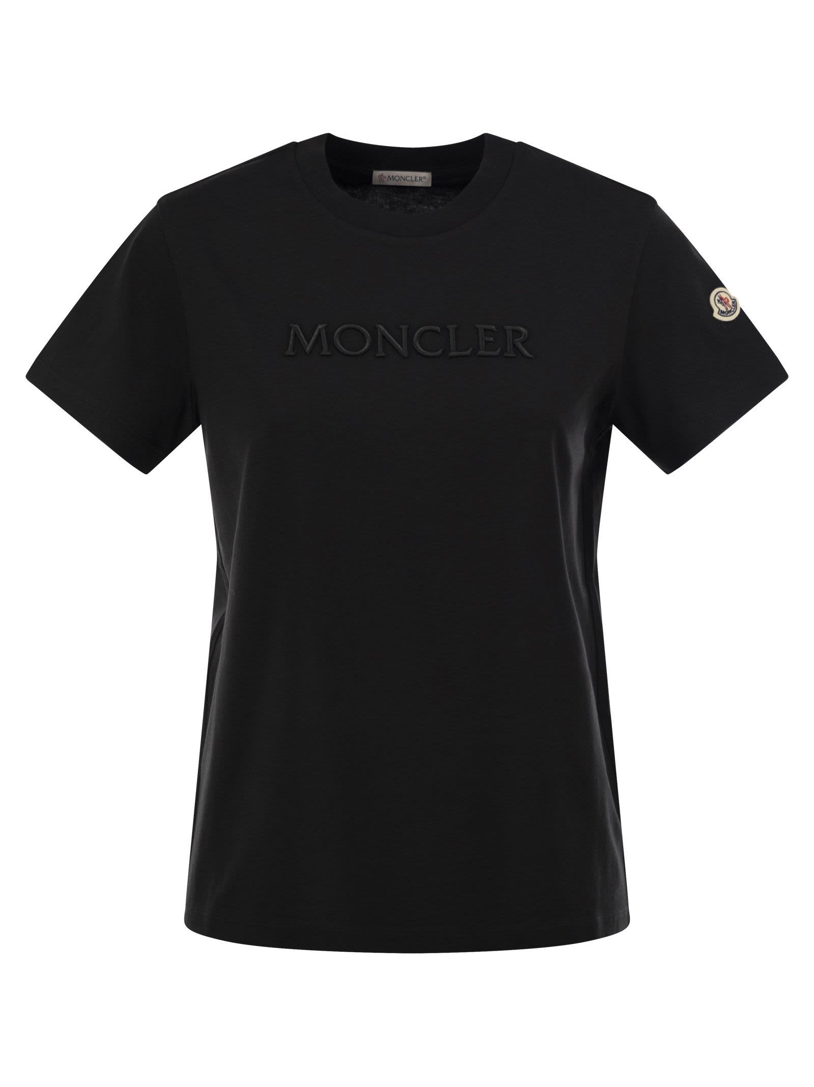 Moncler Women Cotton T-Shirt With Tone-On-Tone Embroidered Logo
