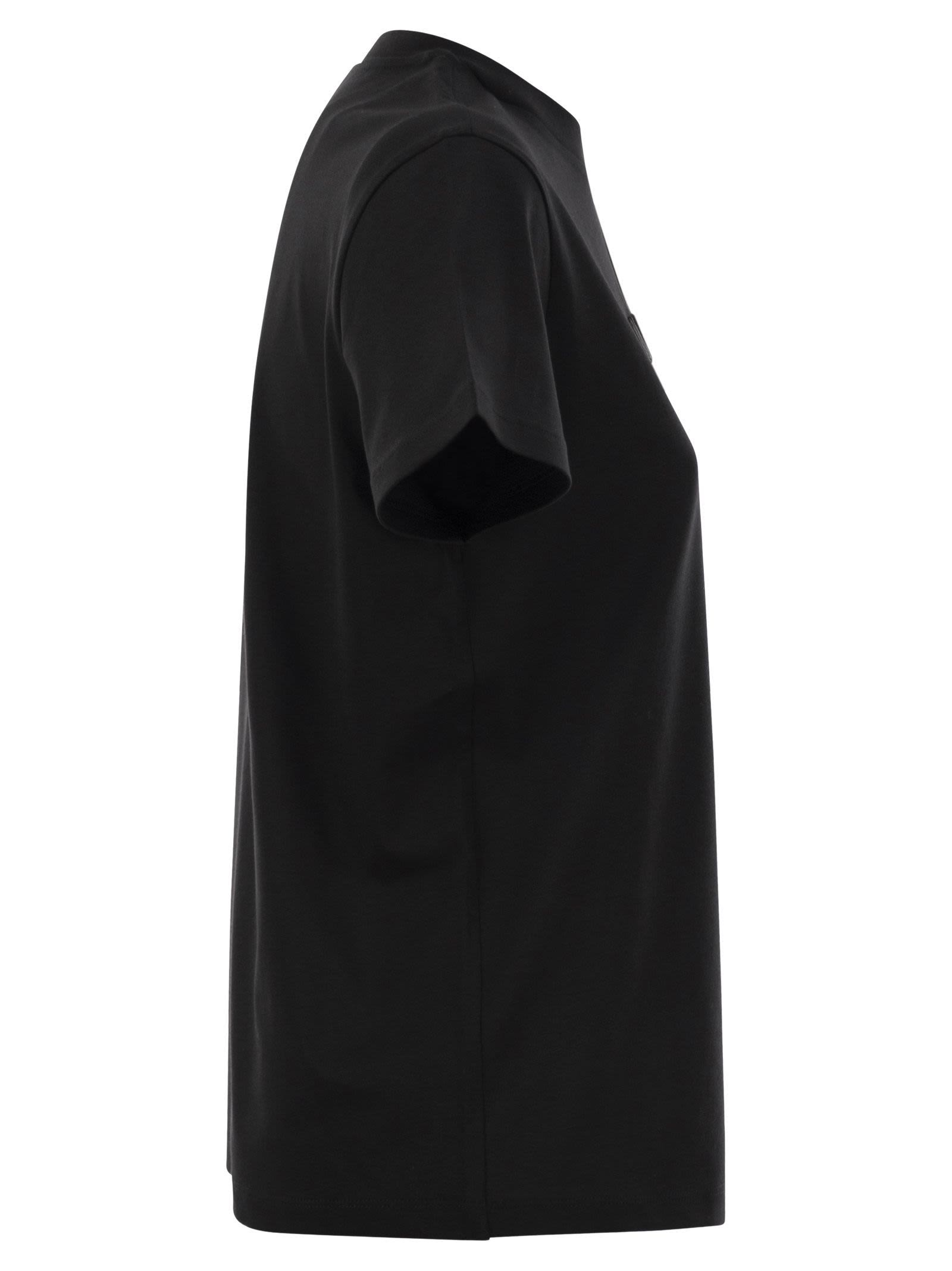 Moncler Women Cotton T-Shirt With Tone-On-Tone Embroidered Logo