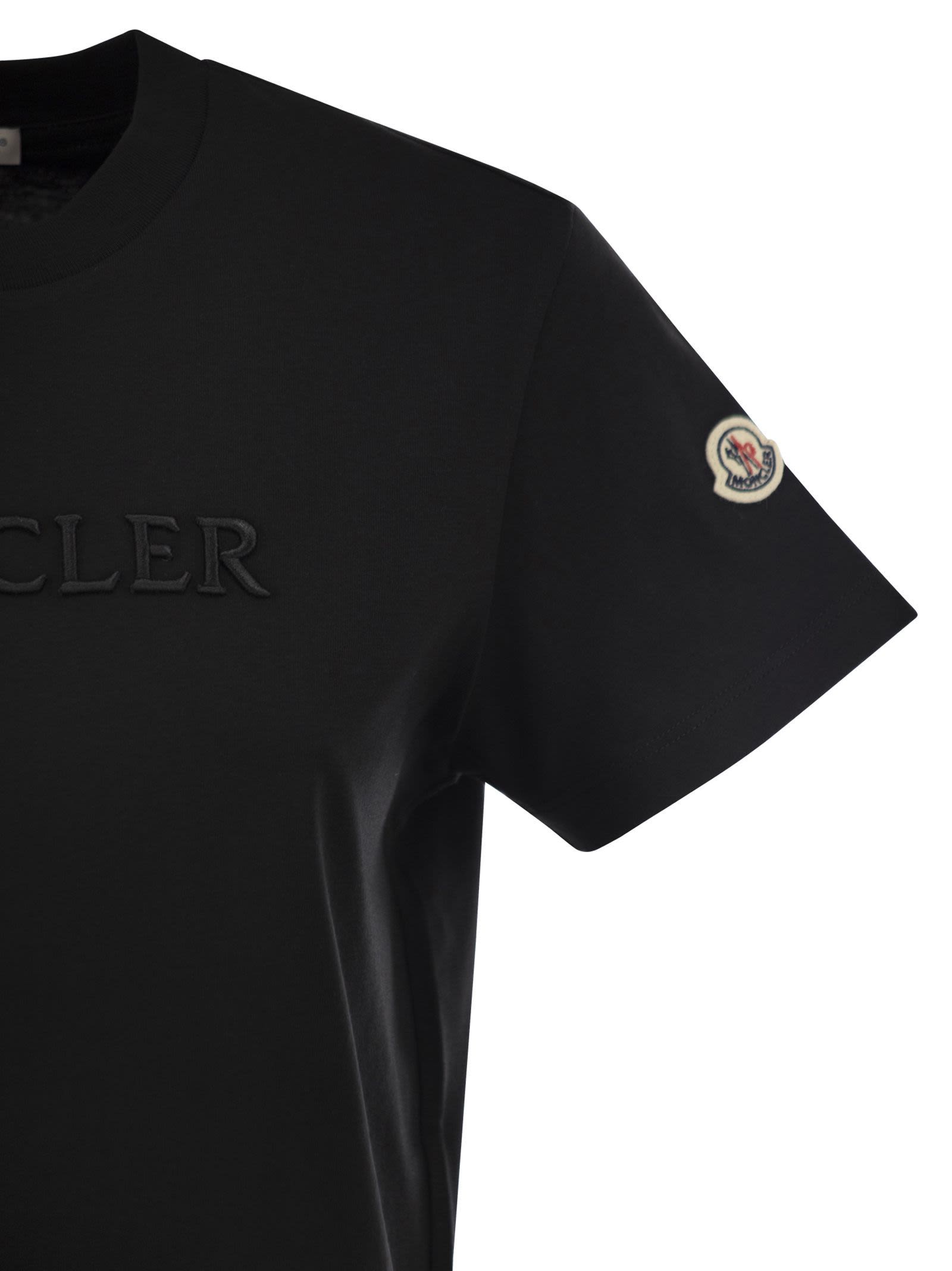 Moncler Women Cotton T-Shirt With Tone-On-Tone Embroidered Logo