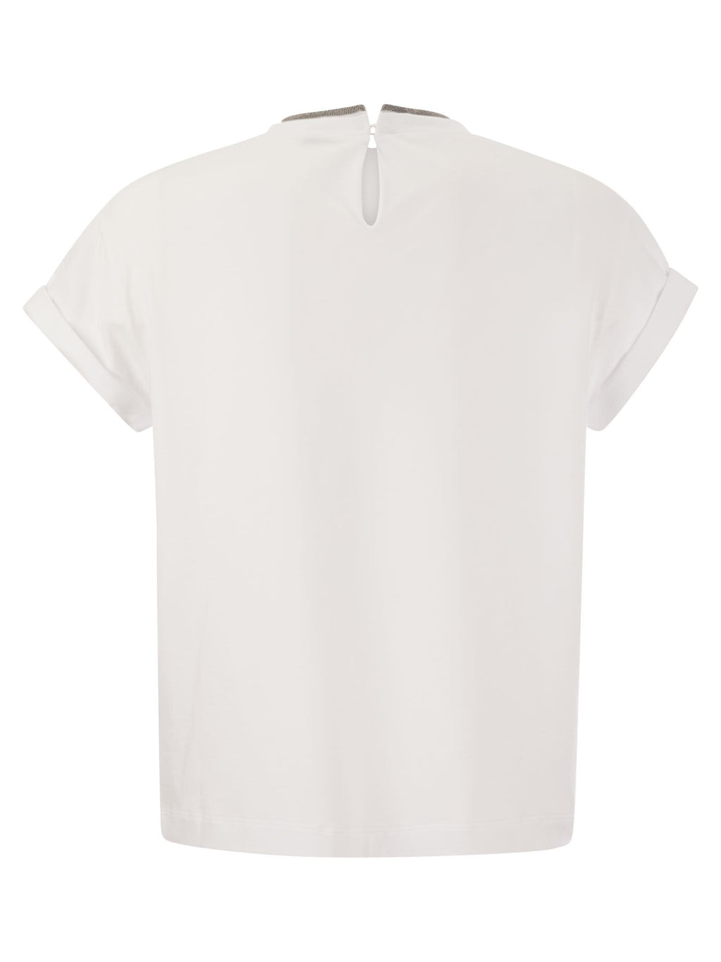 Brunello Cucinelli Women Stretch Cotton Jersey T-Shirt With Precious Faux-Layering