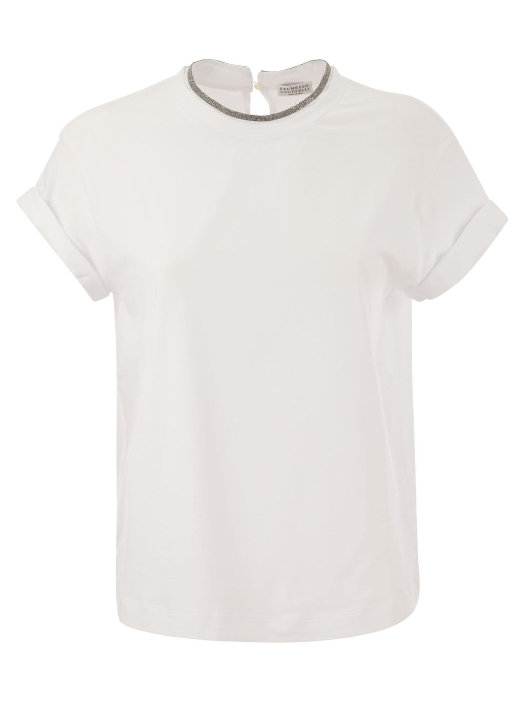 Brunello Cucinelli Women Stretch Cotton Jersey T-Shirt With Precious Faux-Layering