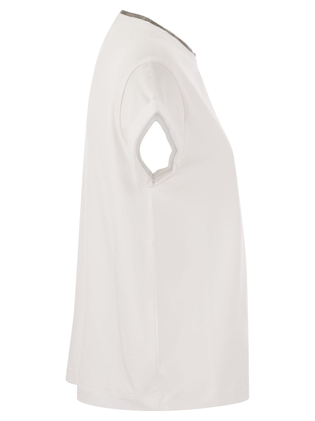 Brunello Cucinelli Women Stretch Cotton Jersey T-Shirt With Precious Faux-Layering