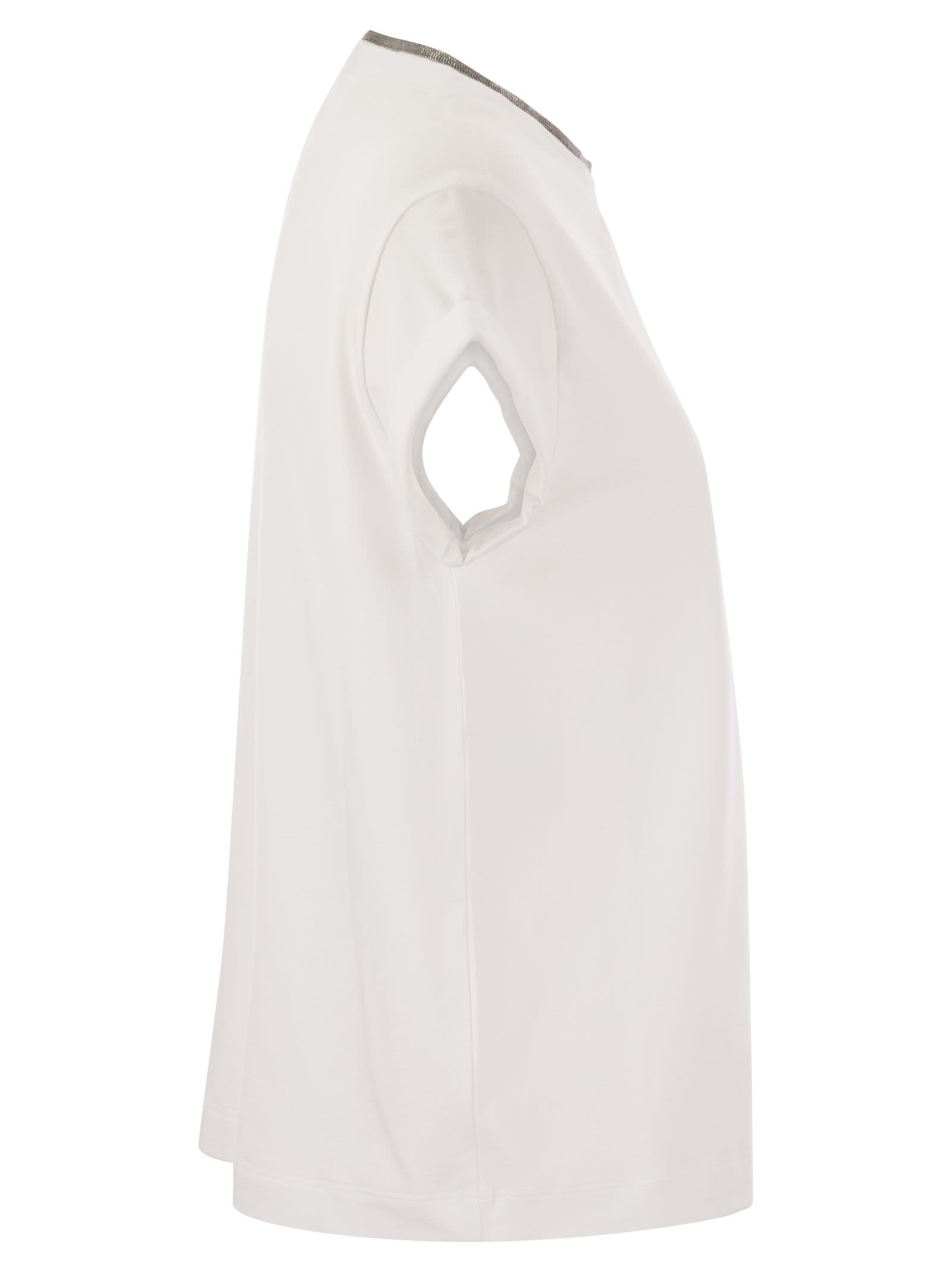 Brunello Cucinelli Women Stretch Cotton Jersey T-Shirt With Precious Faux-Layering