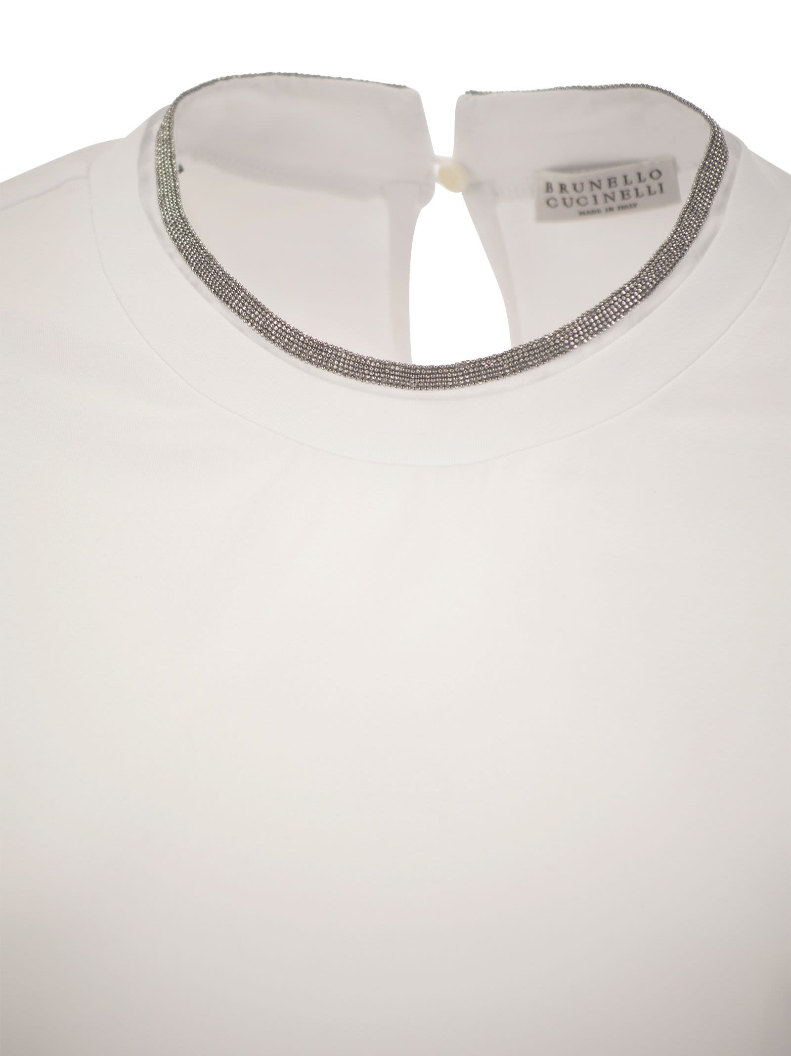 Brunello Cucinelli Women Stretch Cotton Jersey T-Shirt With Precious Faux-Layering