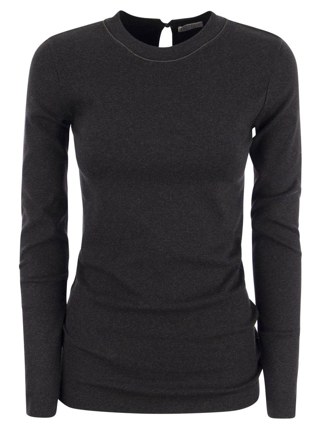 Brunello Cucinelli Women Ribbed Stretch Cotton Jersey T-Shirt With Jewellery