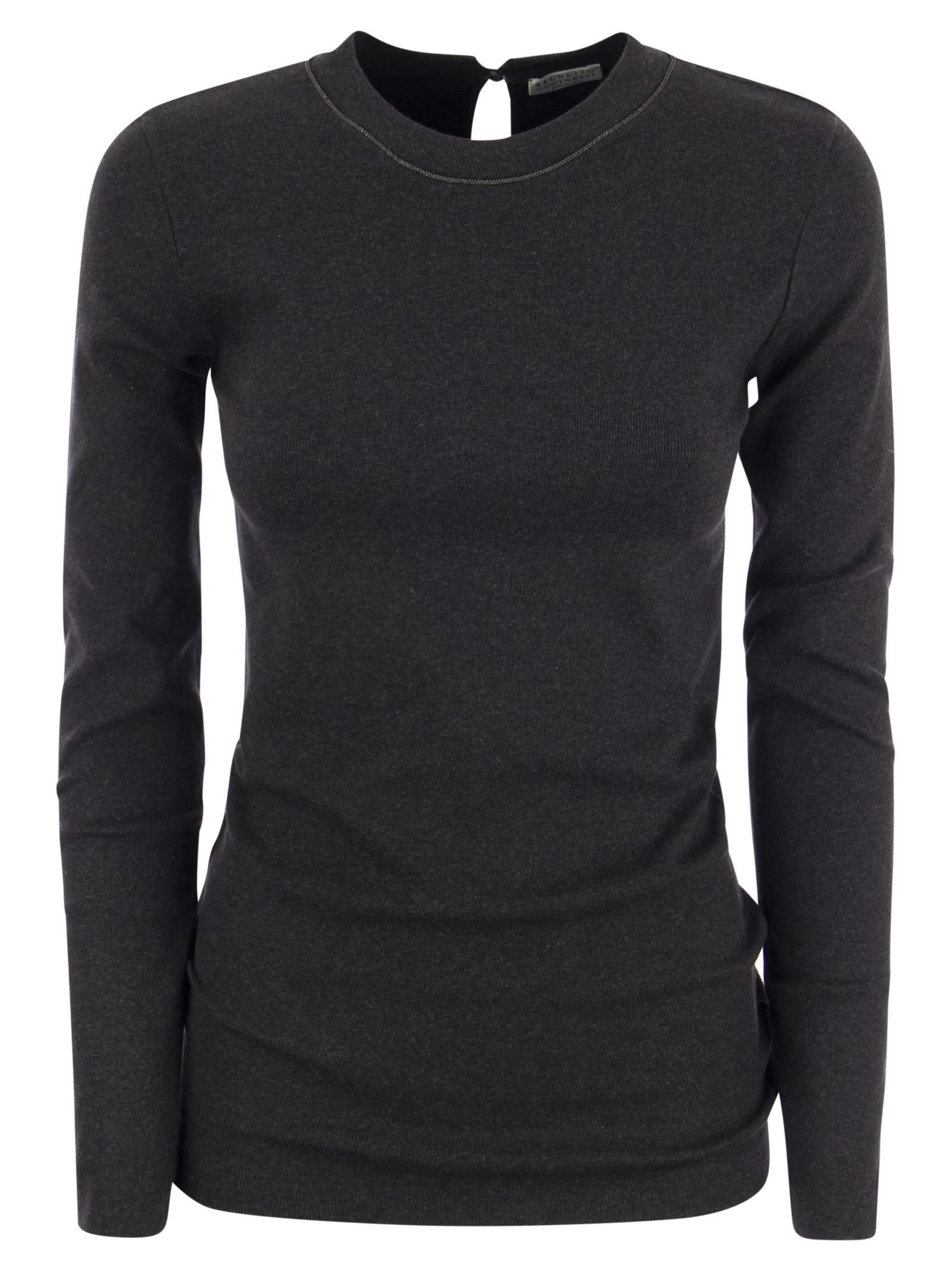 Brunello Cucinelli Women Ribbed Stretch Cotton Jersey T-Shirt With Jewellery