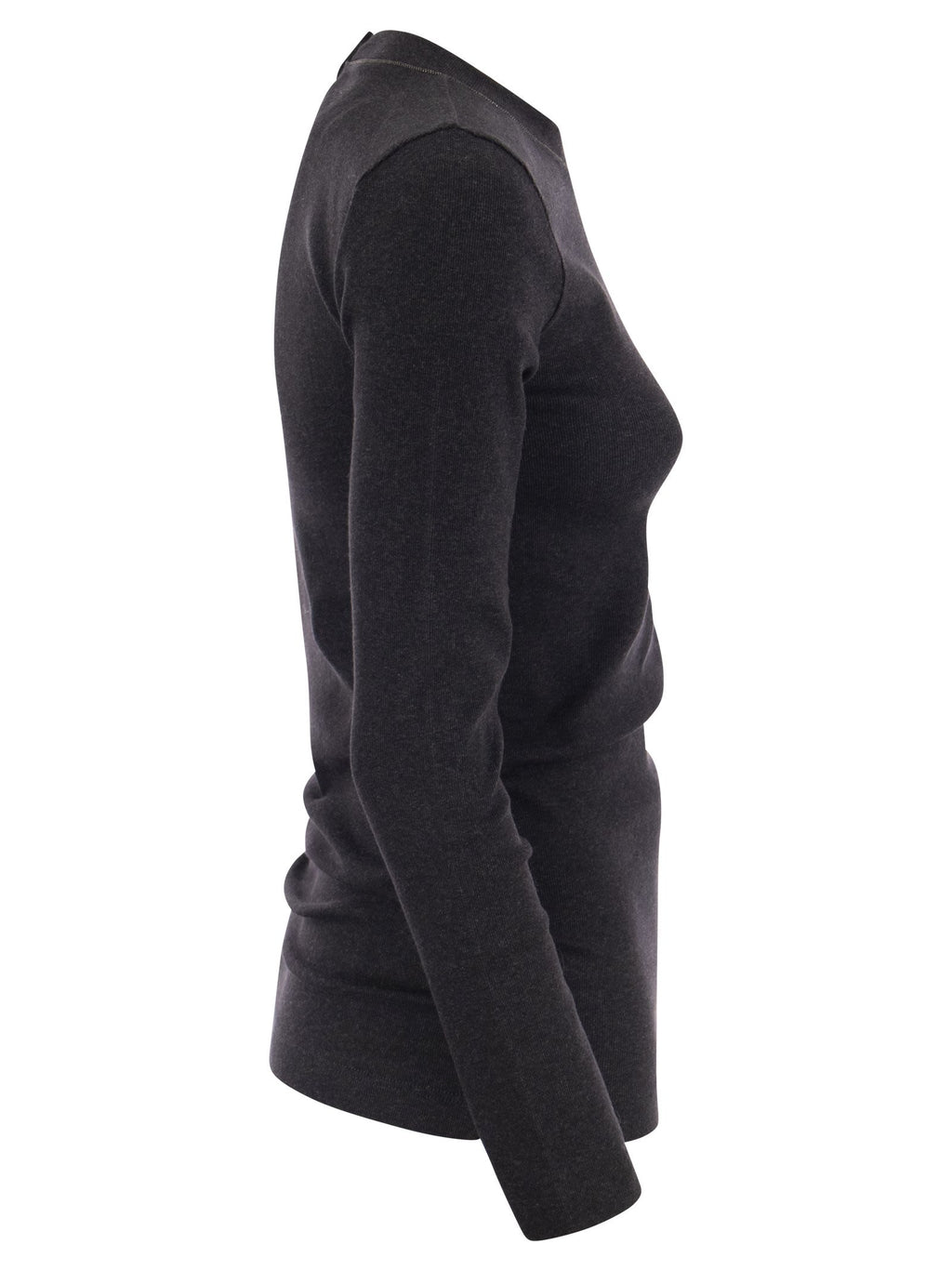 Brunello Cucinelli Women Ribbed Stretch Cotton Jersey T-Shirt With Jewellery