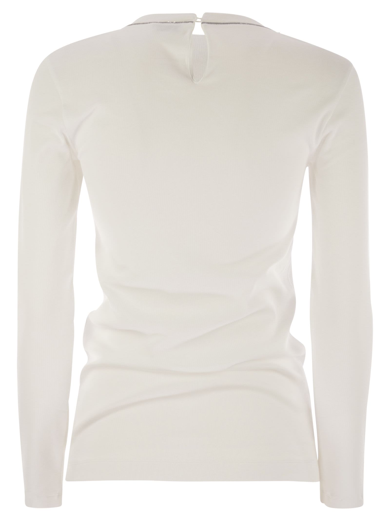 Brunello Cucinelli Women Ribbed Stretch Cotton Jersey T-Shirt With Jewellery