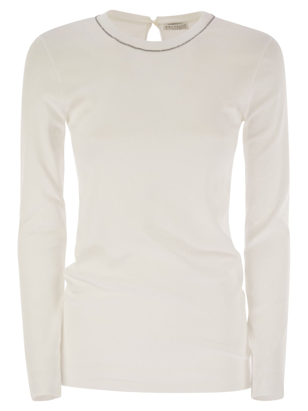 Brunello Cucinelli Women Ribbed Stretch Cotton Jersey T-Shirt With Jewellery