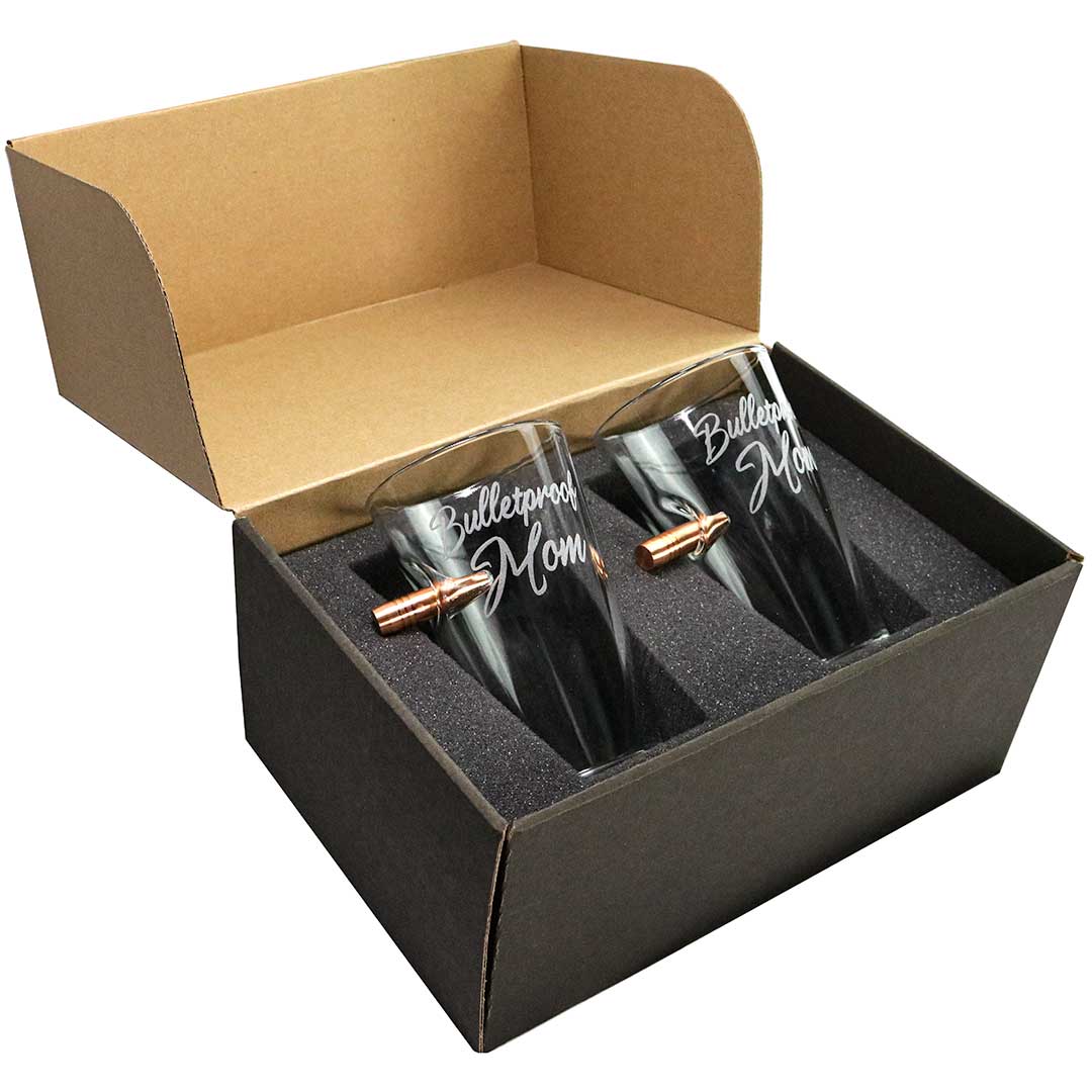 BenShot "Bulletproof" Glasses 16oz Pint Glass Bulletproof Mom Yes