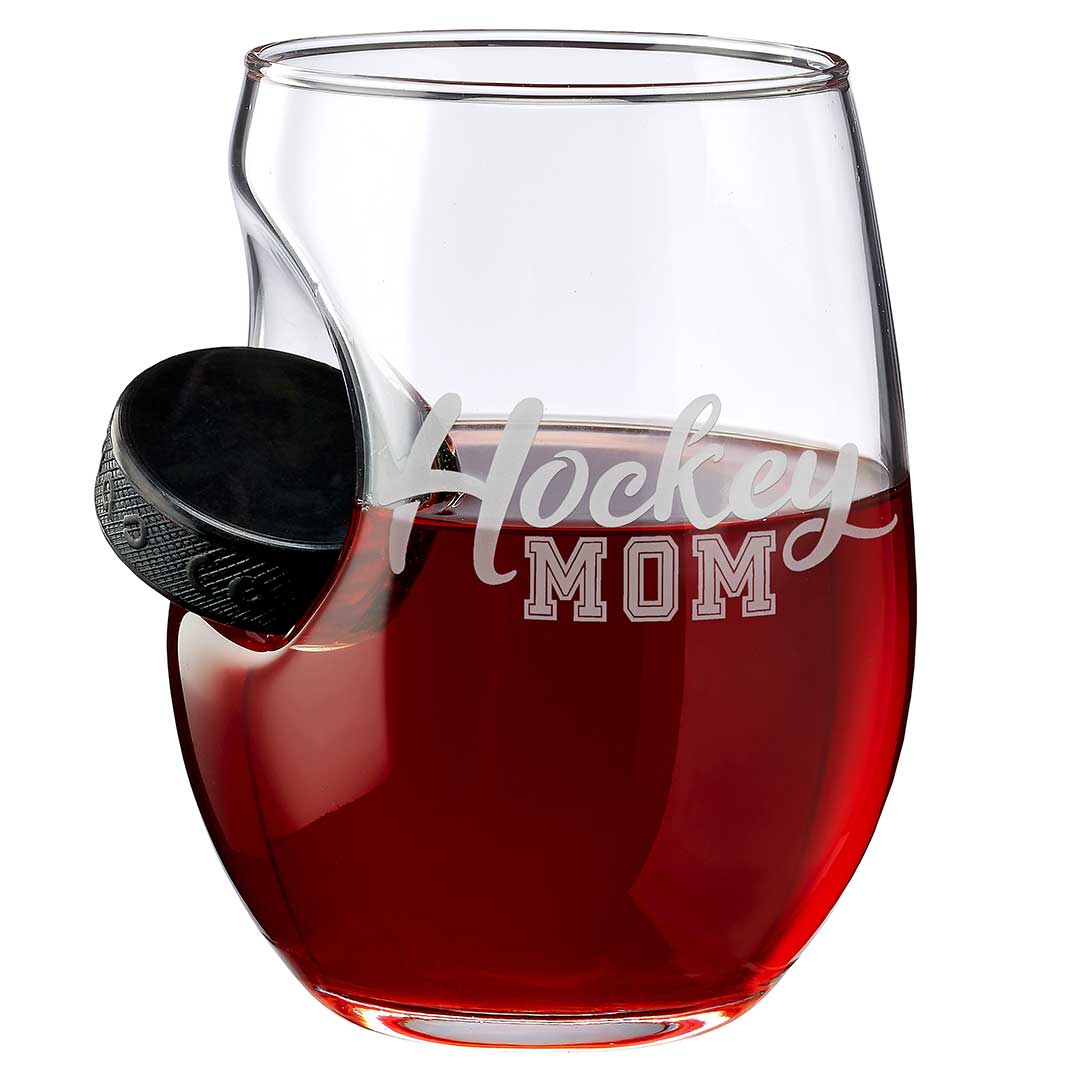 BenShot SlapShot™ Hockey Dad/Mom Glasses Wine Glass (15oz) Hockey Mom