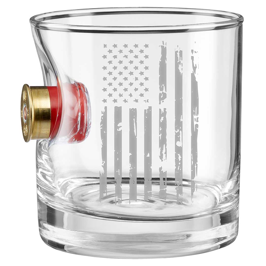 BenShot Shotgun Shell Glasses Rocks Glass (11oz) Patriotic Flag