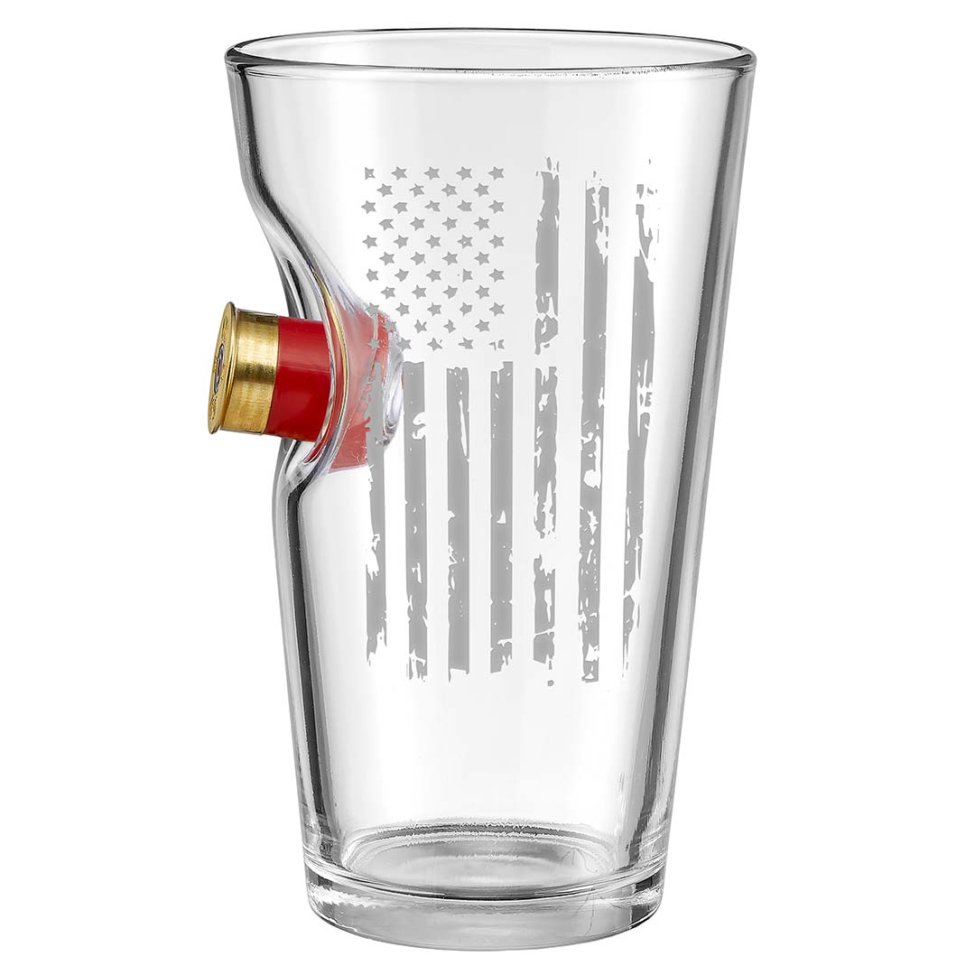 BenShot Shotgun Shell Glasses Pint Glass (16oz) Patriotic Flag