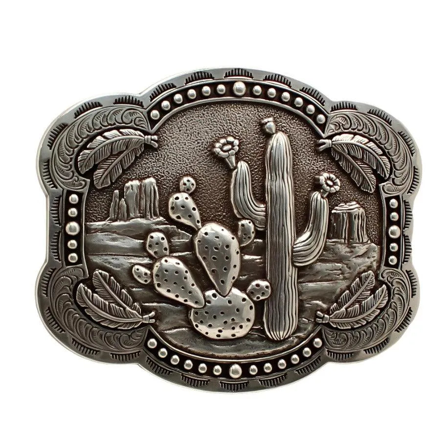 Nocona Cactus and Feathers - Belt Buckle Silver