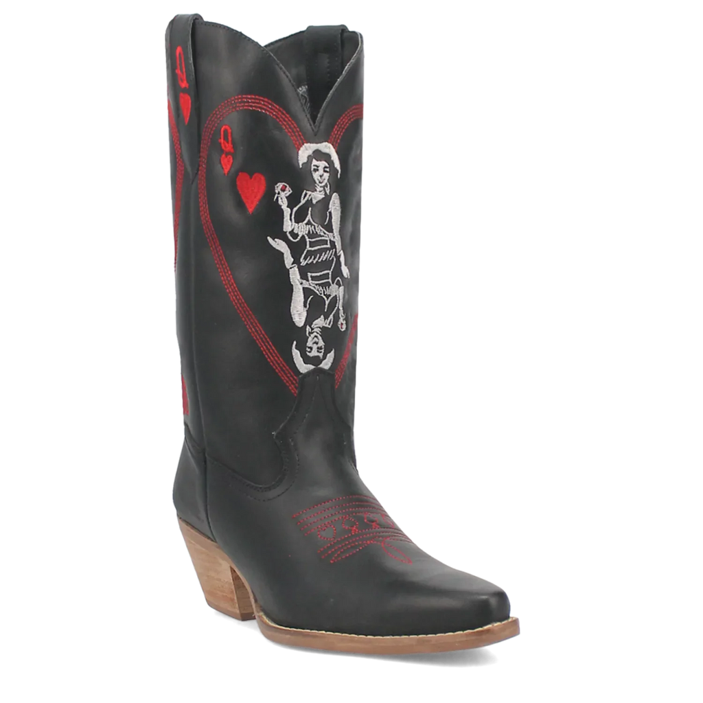 Dingo Queen A Hearts - Women's Leather Cowgirl Boots Black Regular