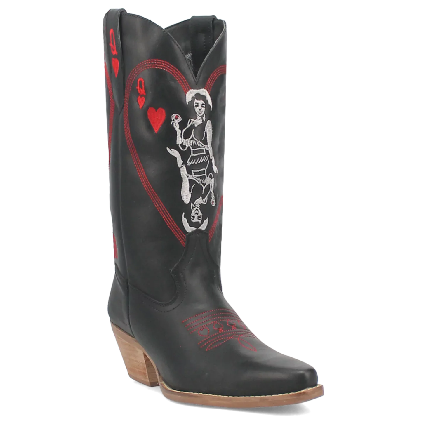 Dingo Queen A Hearts - Women's Leather Cowgirl Boots Black Regular