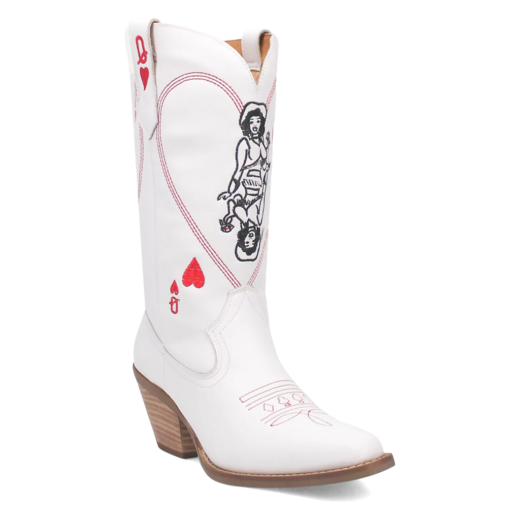 Dingo Queen A Hearts - Women's Leather Cowgirl Boots White Regular