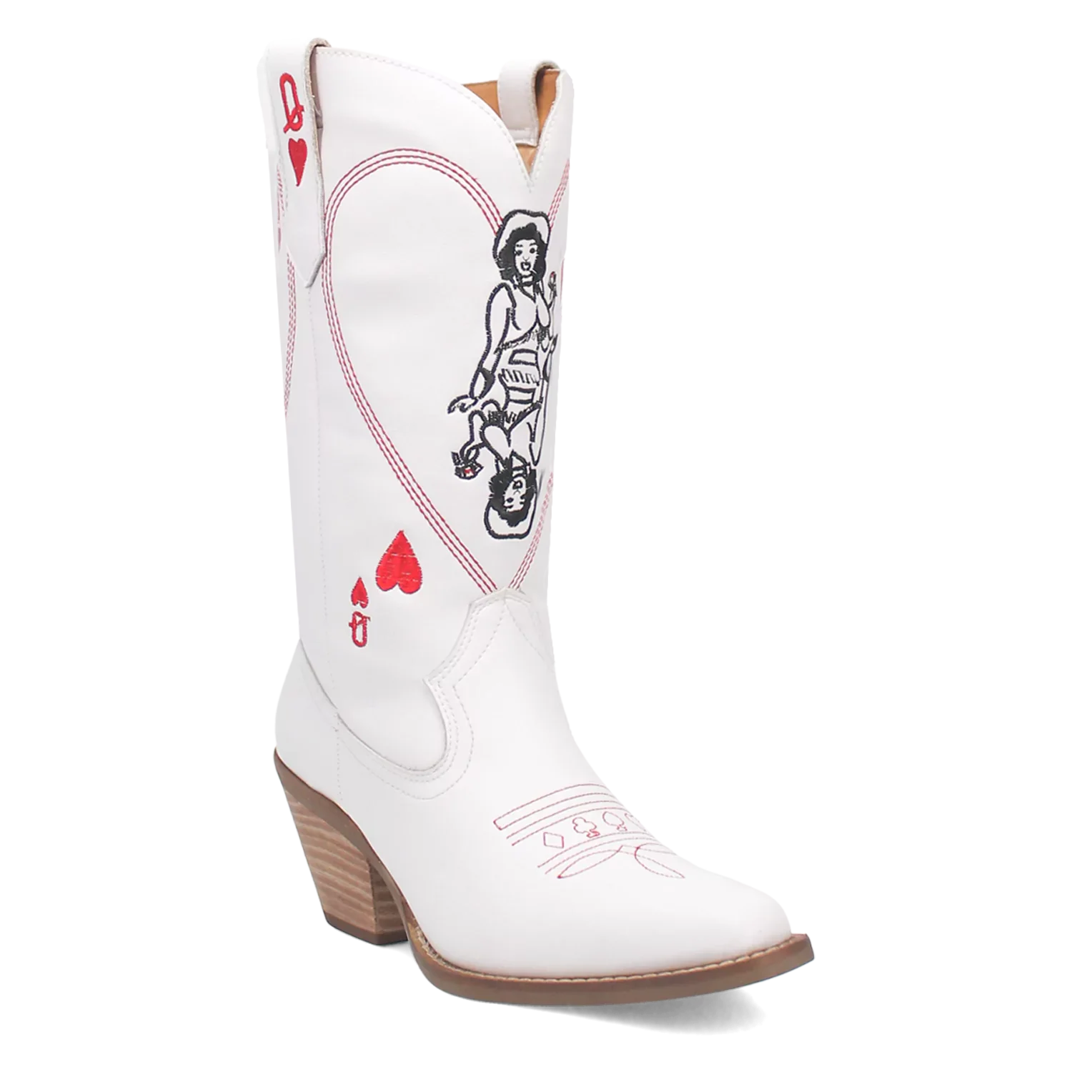 Dingo Queen A Hearts - Women's Leather Cowgirl Boots White Regular