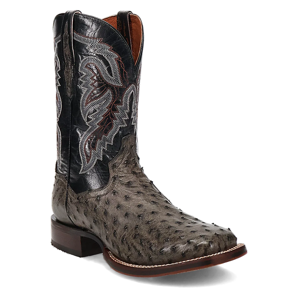 Dan Post Alamosa (Grey/Black) - Men's Ostrich Skin Leather Cowboy Boots Black