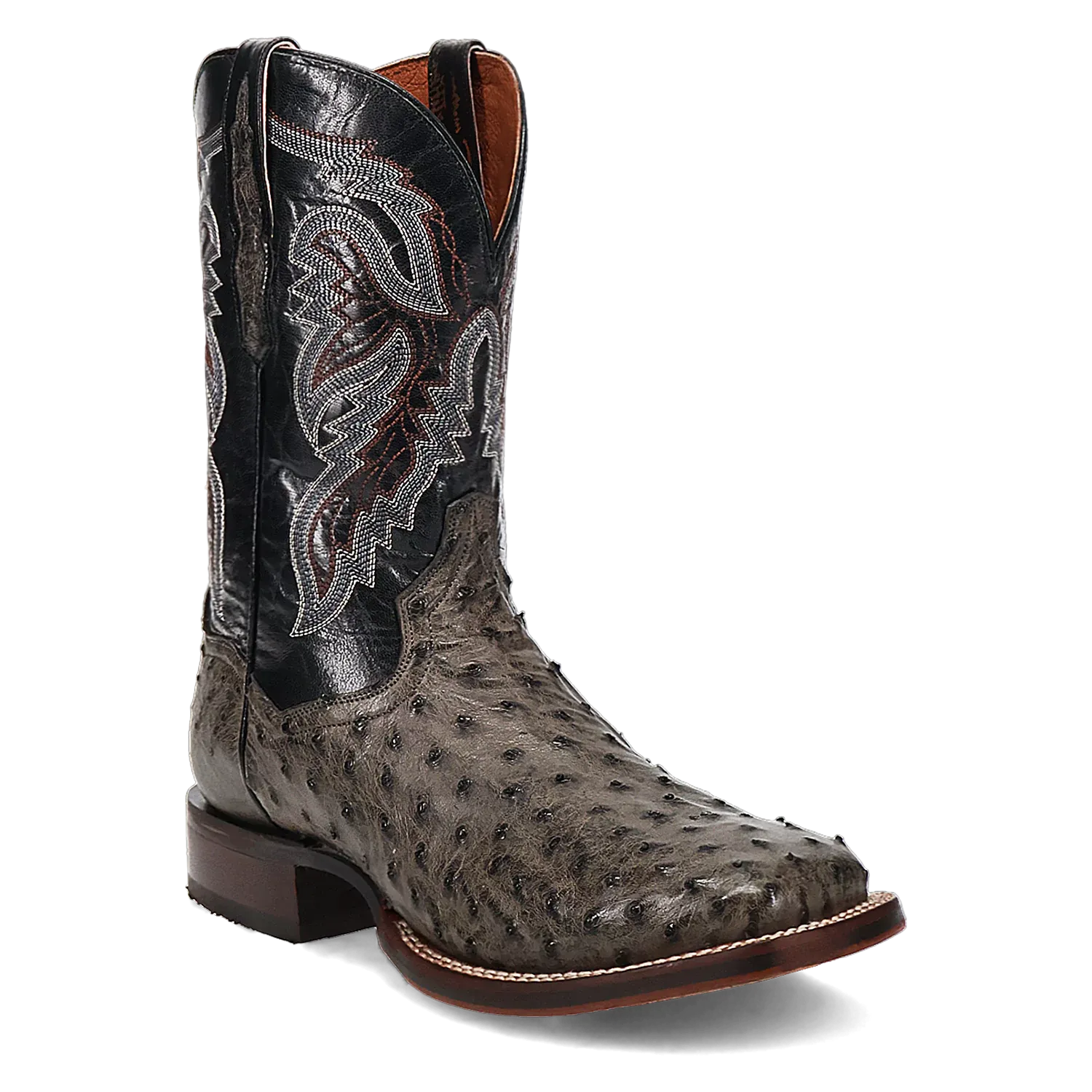Dan Post Alamosa (Grey/Black) - Men's Ostrich Skin Leather Cowboy Boots Black