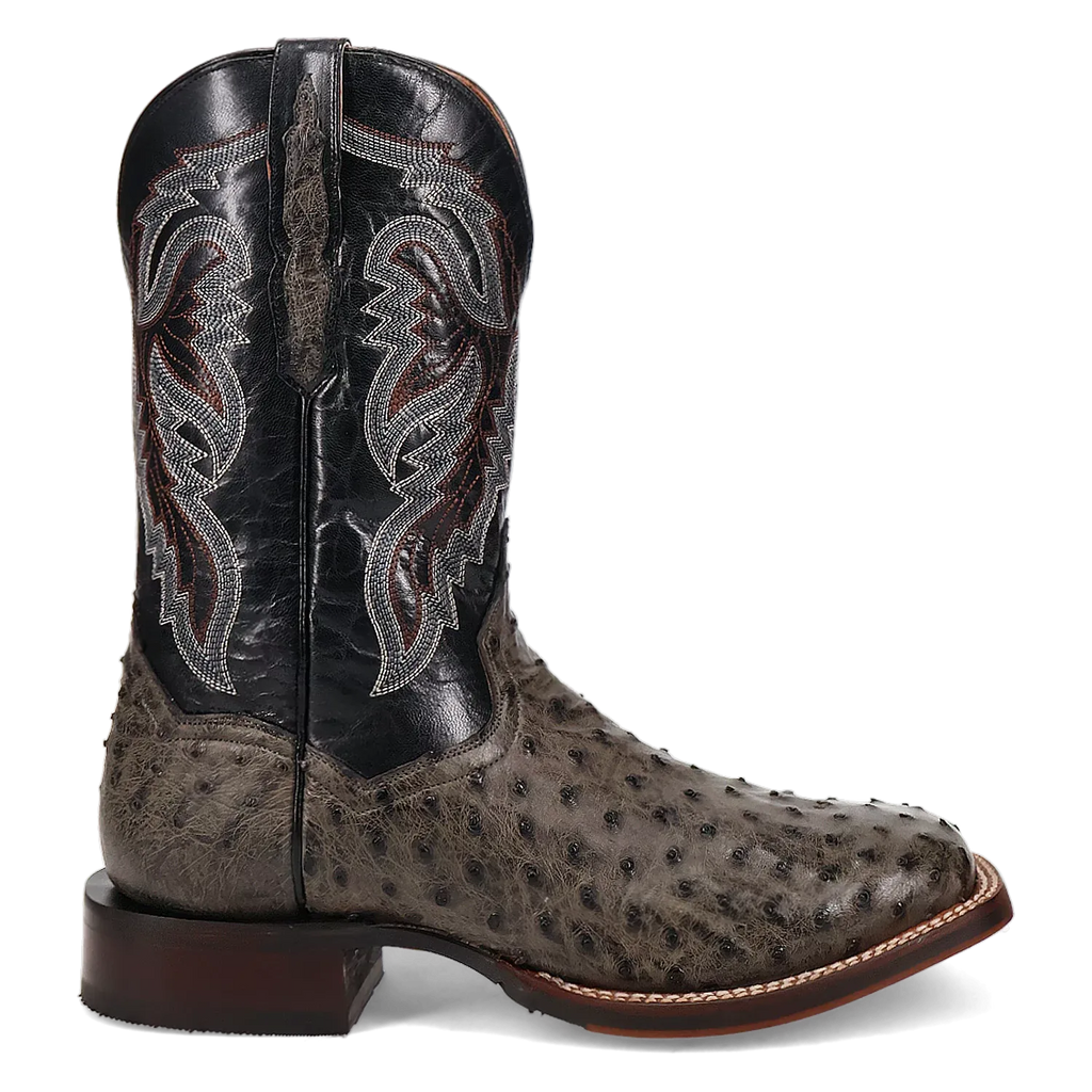 Dan Post Alamosa (Grey/Black) - Men's Ostrich Skin Leather Cowboy Boots