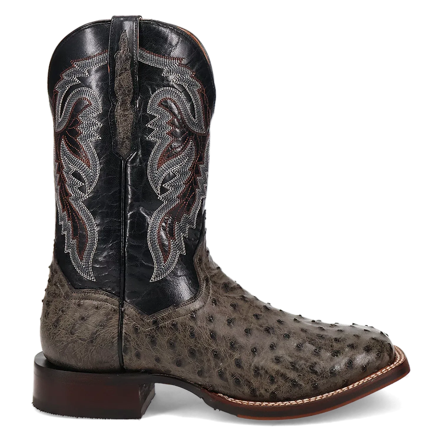 Dan Post Alamosa (Grey/Black) - Men's Ostrich Skin Leather Cowboy Boots