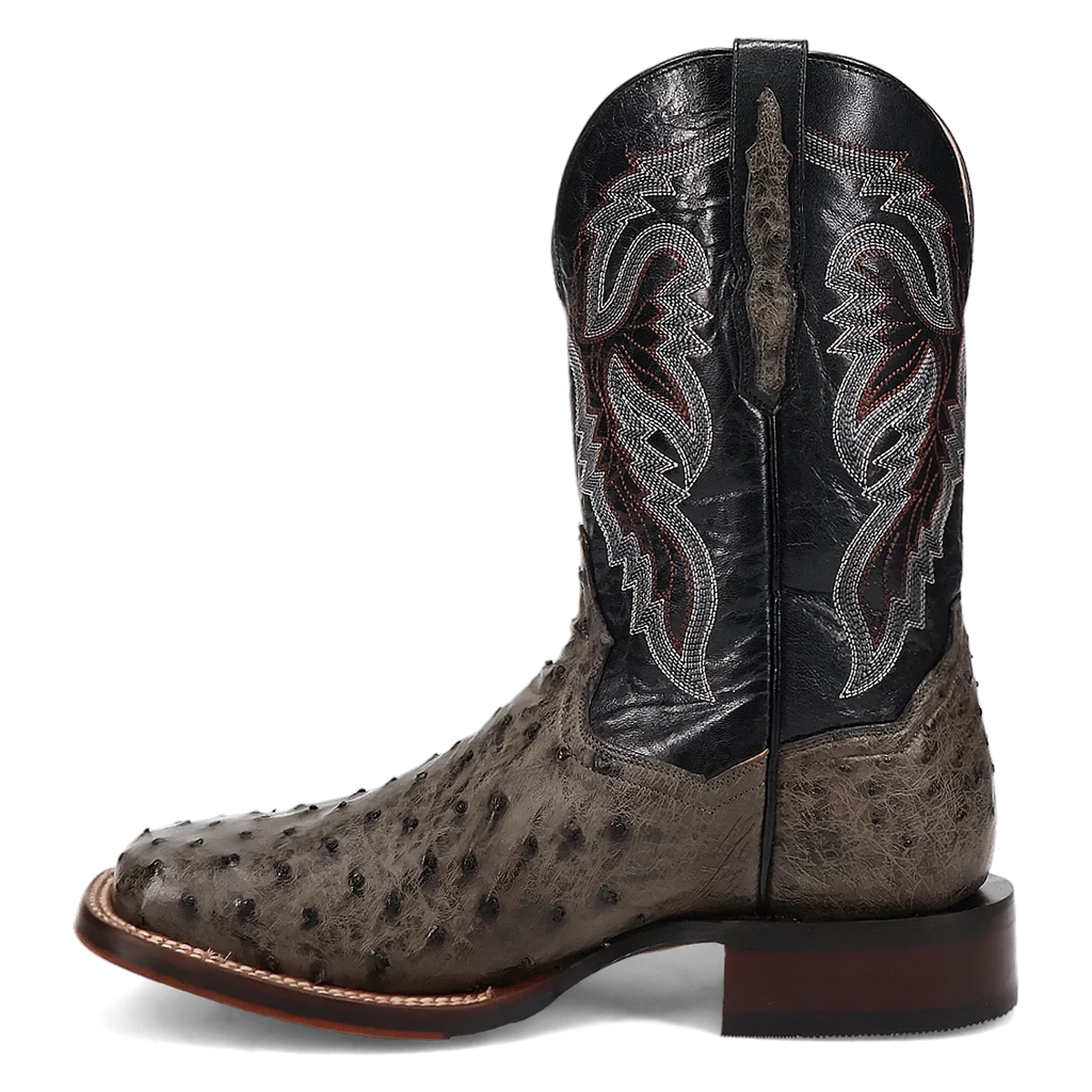 Dan Post Alamosa (Grey/Black) - Men's Ostrich Skin Leather Cowboy Boots