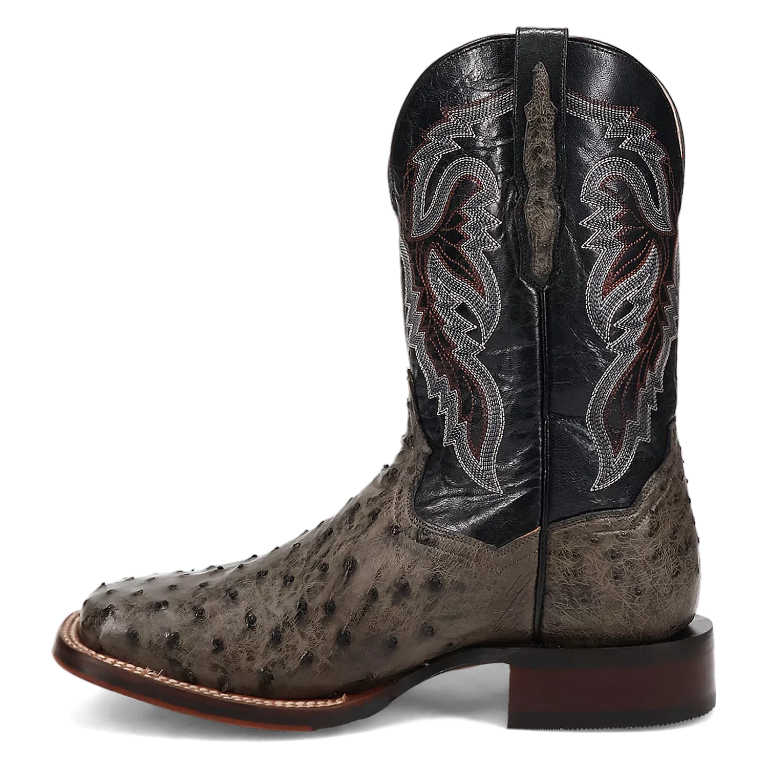 Dan Post Alamosa (Grey/Black) - Men's Ostrich Skin Leather Cowboy Boots