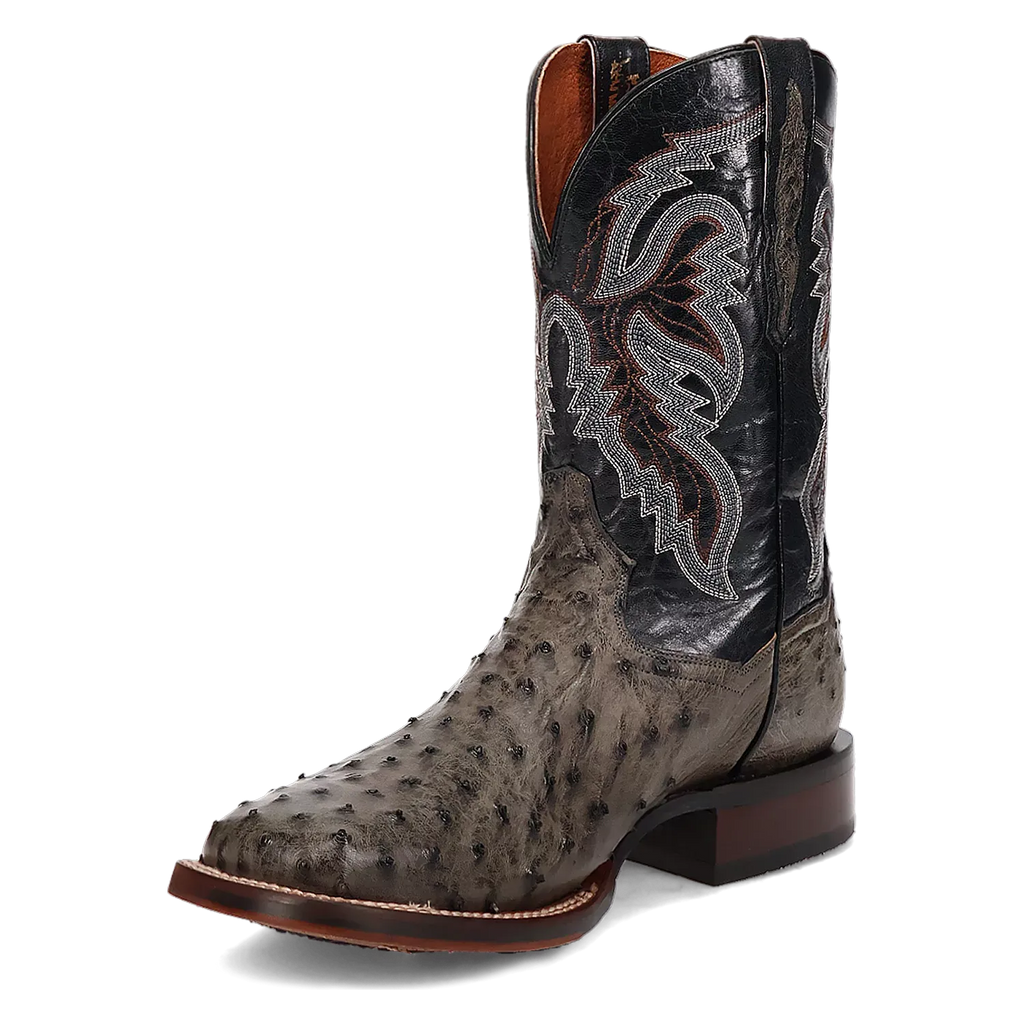 Dan Post Alamosa (Grey/Black) - Men's Ostrich Skin Leather Cowboy Boots