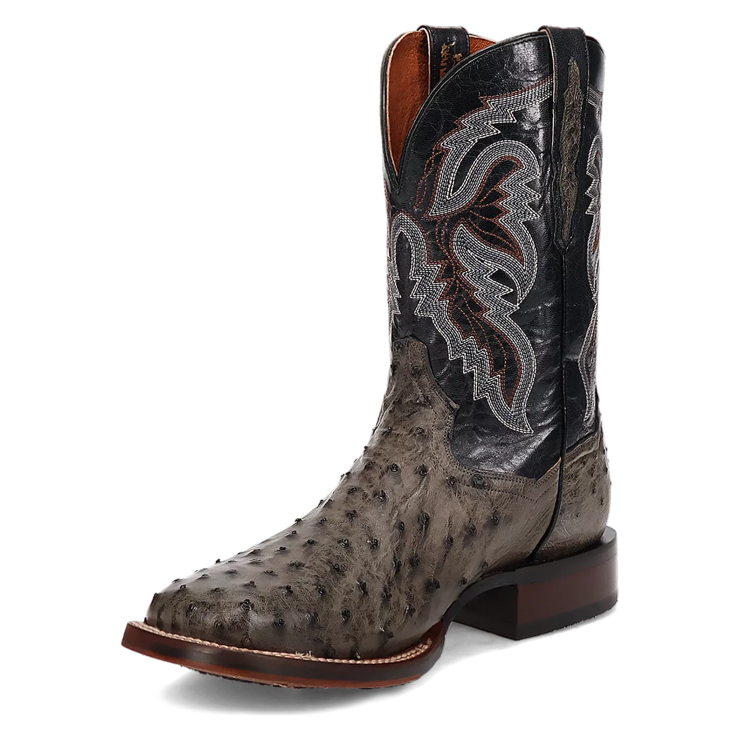 Dan Post Alamosa (Grey/Black) - Men's Ostrich Skin Leather Cowboy Boots