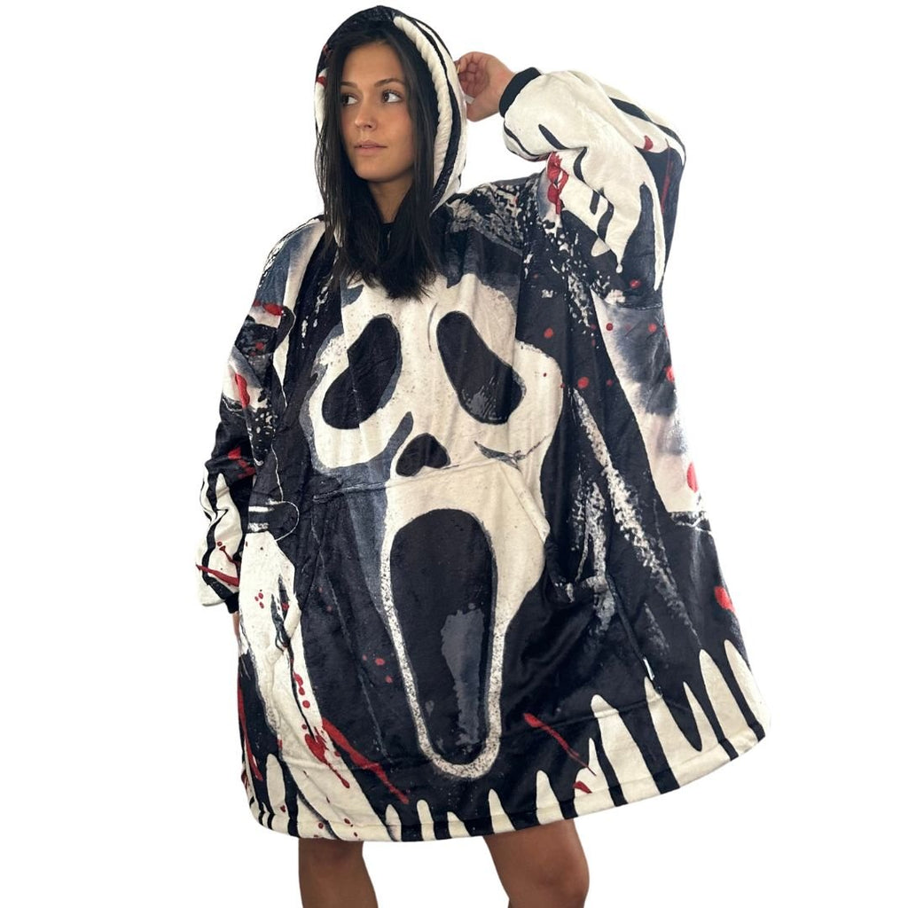 Ghost Face Horror Wearable Blanket Hoodie for Kids & Adults