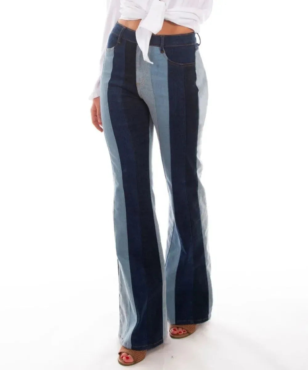 Honey Creek Color Block Flare Pant - Womens Jeans Denim Dark Wash
