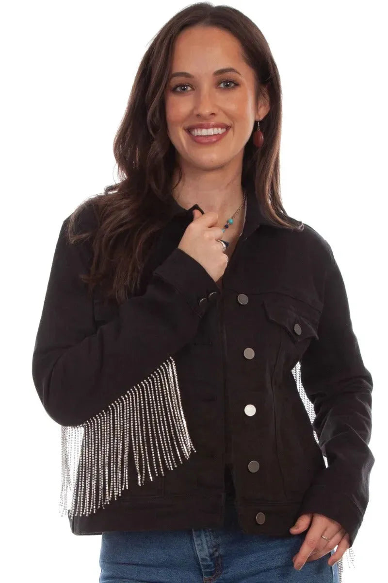 Honey Creek Denim with Rhinestone Fringe - Womens Jacket Black