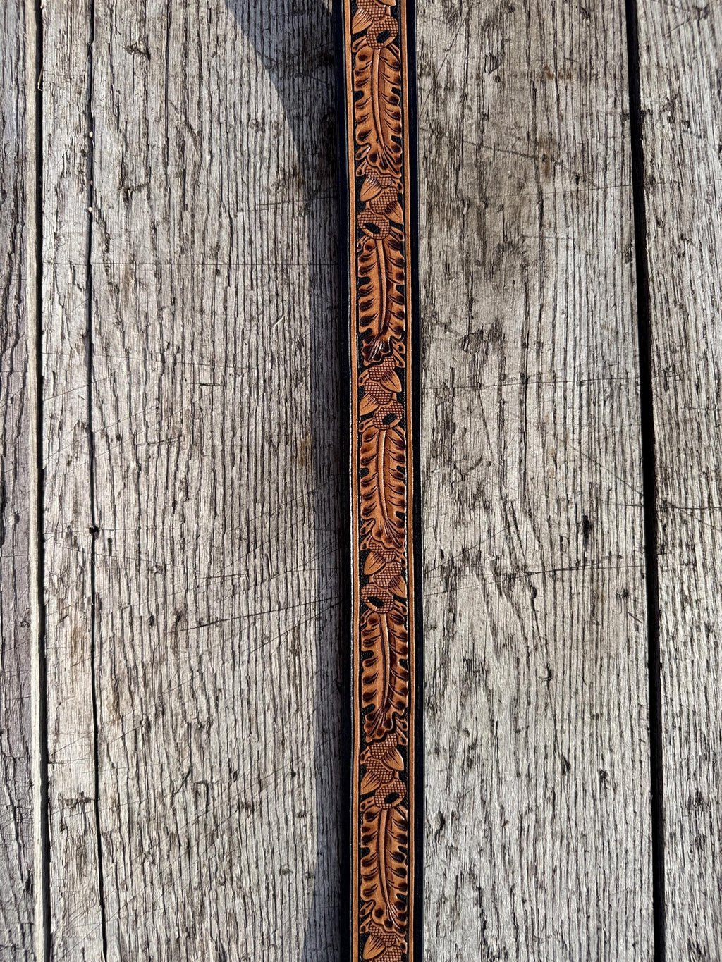 Genuine Leather Western Belt with tooled leaf acorn details by Double B Wild Rags