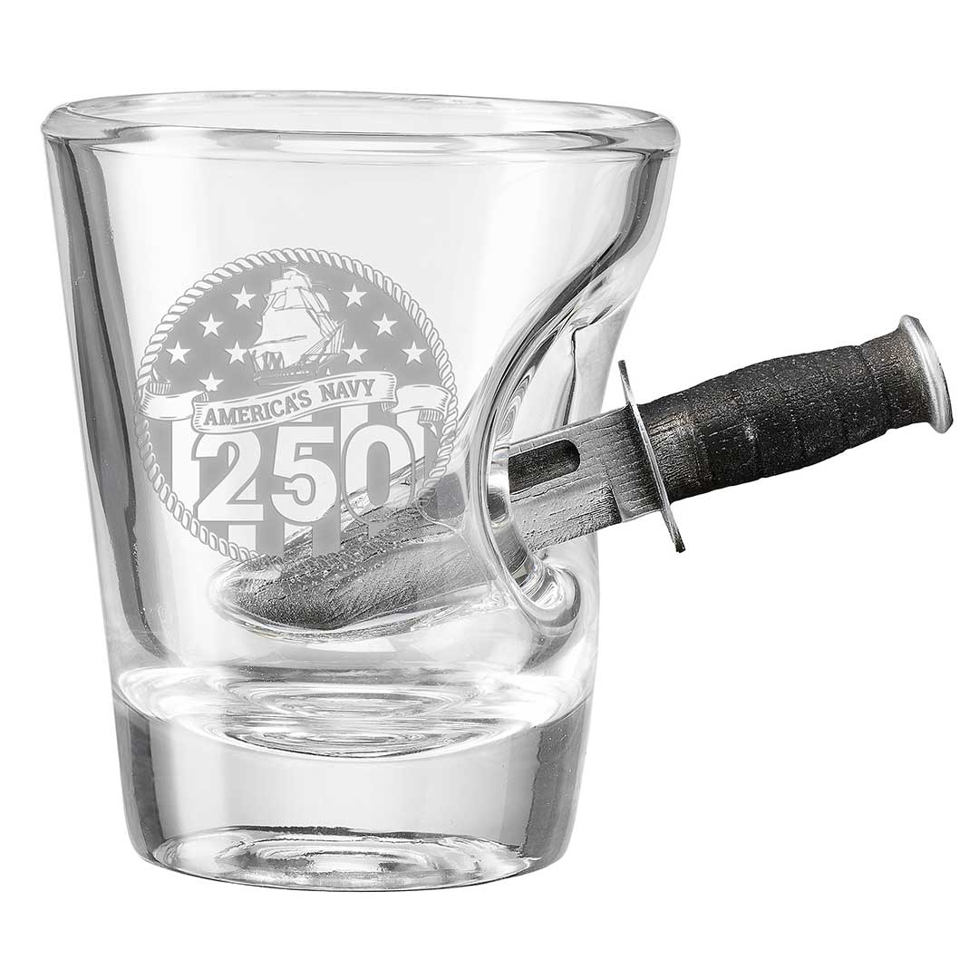 Military 250th Anniversary Glasses 2oz Shot Glass Navy Combat Knife